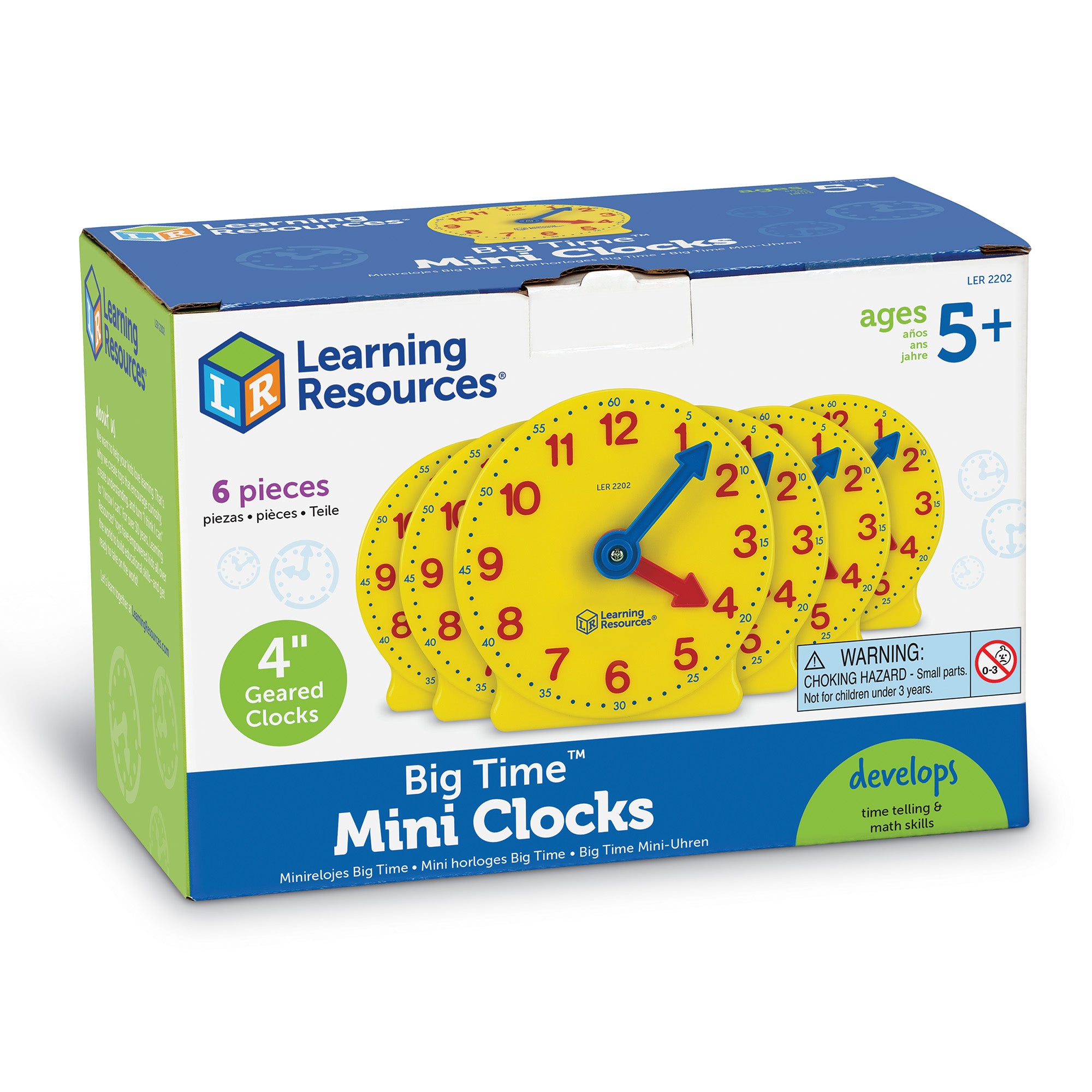 Learning Resources Big Time Geared Mini Clocks, Set of 6, Ages 5+, Hands-On Time-Telling Practice