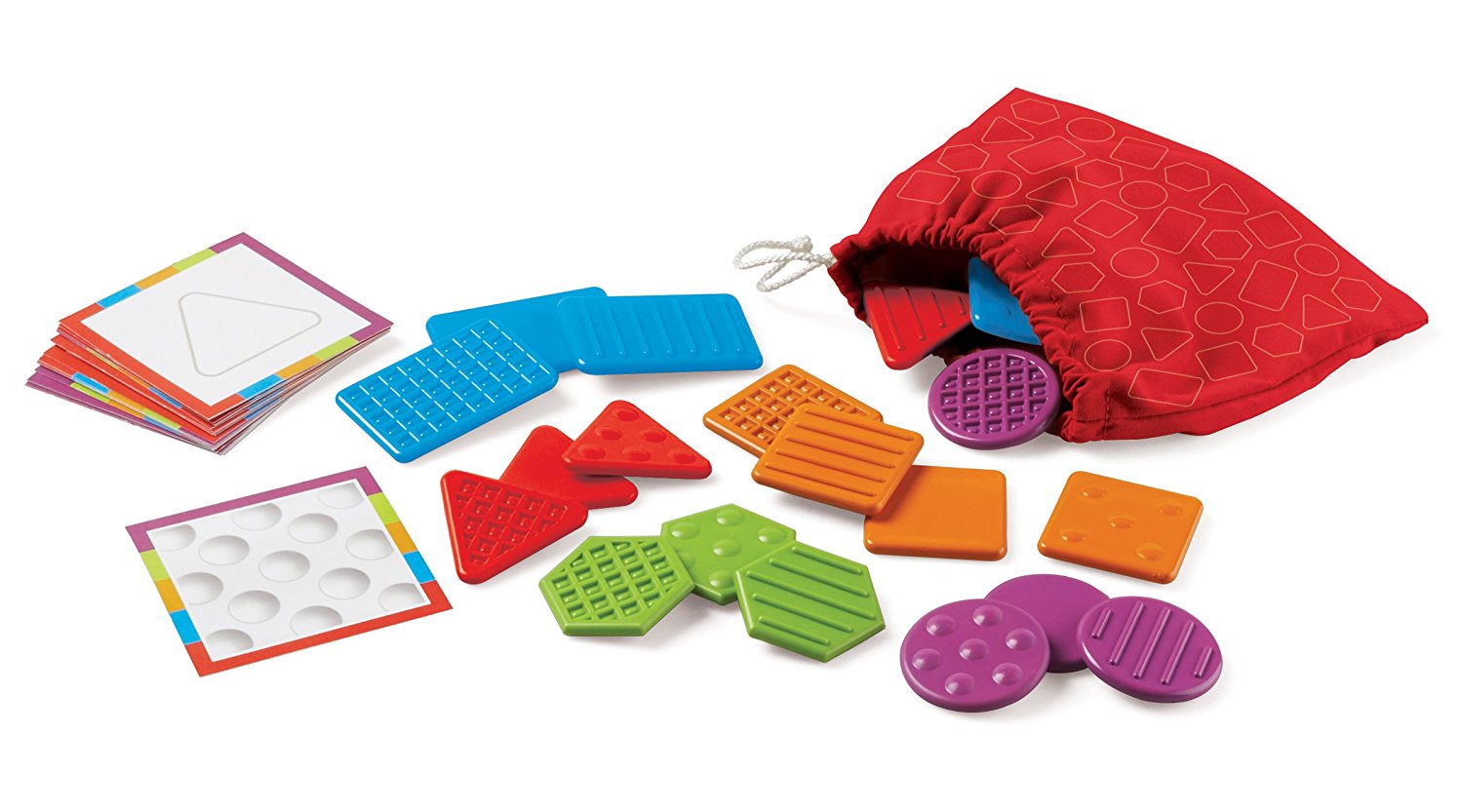 Learning Resources Teaching Tac-Tiles LER 9075, Tactile Learning Set for Early Development, Includes 20 Pieces, 10 Activity Cards, and Feely Bag for Sensory Play
