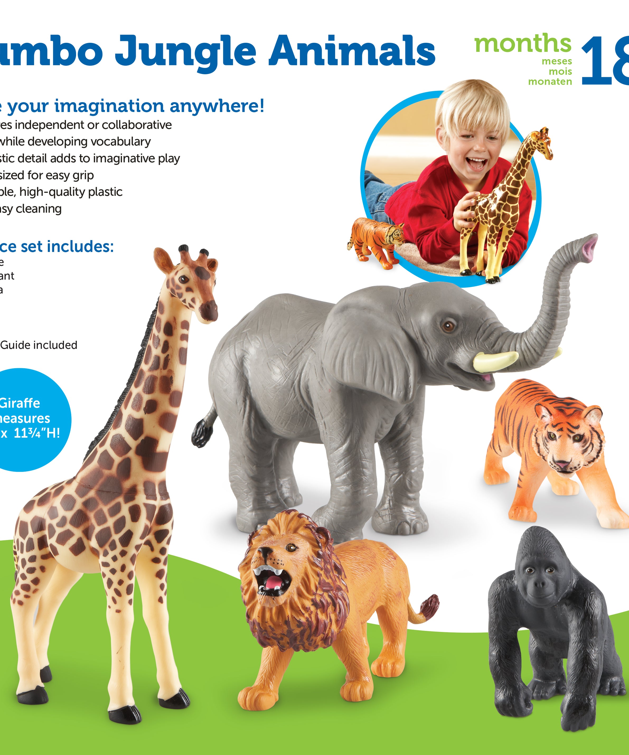 Learning Resources Jumbo Jungle Animals Toy Set, 5-Piece Realistic Wild Animal Figures for Kids Imaginative Play and Early Learning