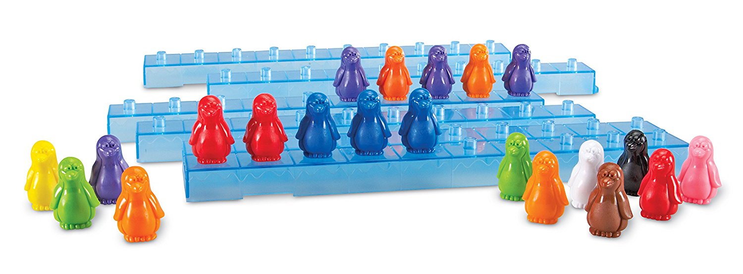 Learning Resources Penguins on Ice Math Activity Set, Hands-On Counting and Sorting Game for Kids, Includes 100 Colourful Penguin Counters and 10 Ice Bars