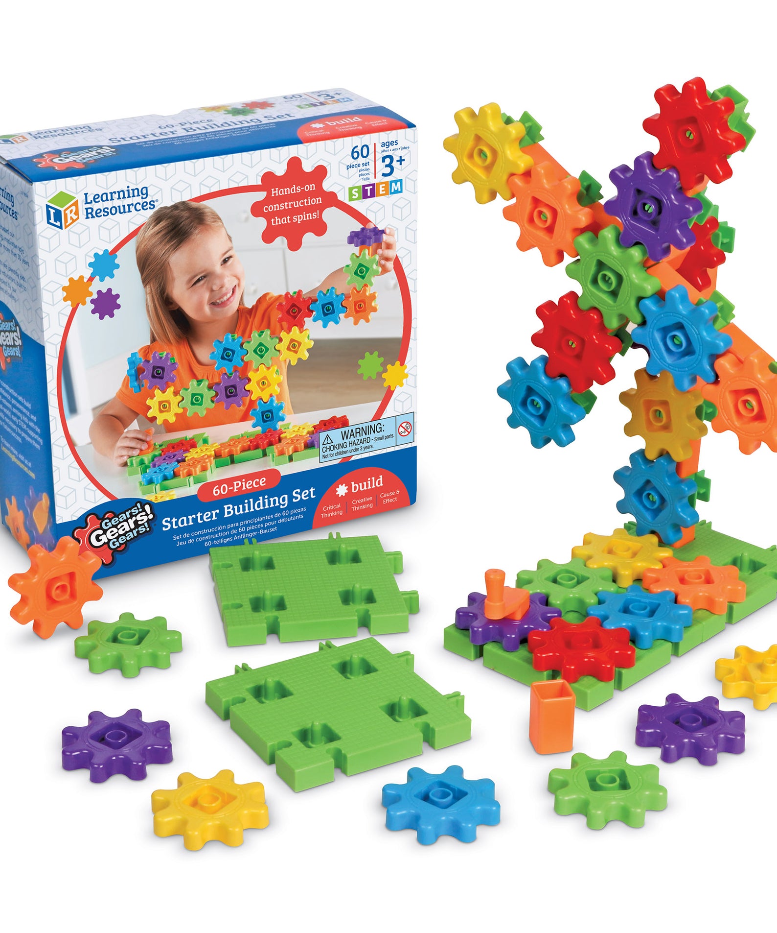Learning Resources Gears Gears Gears New Colours, 60 Piece Building Set for STEM Learning, Compatible with All Gears Sets, Ages 3 Plus