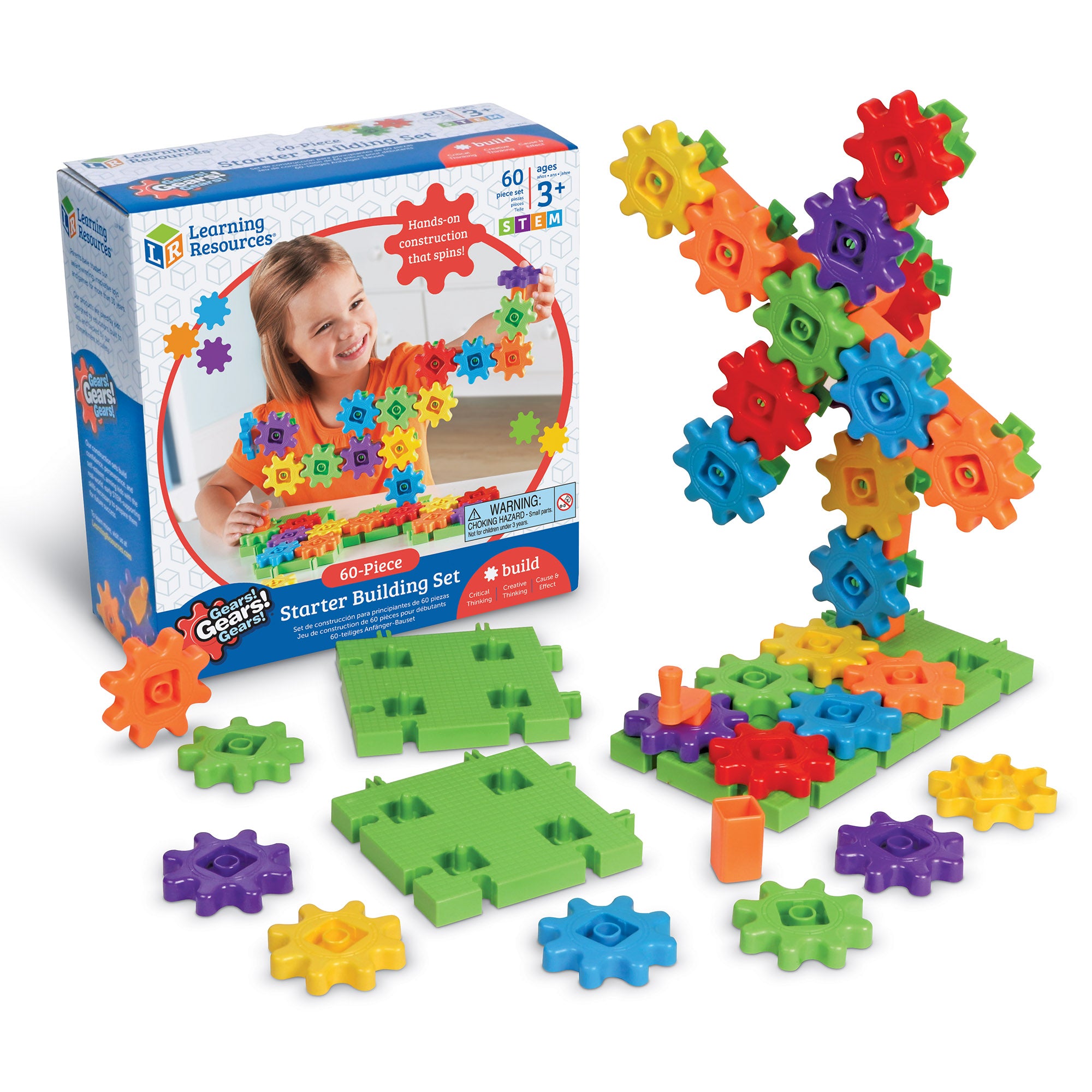 Learning Resources Gears Gears Gears New Colours, 60 Piece Building Set for STEM Learning, Compatible with All Gears Sets, Ages 3 Plus