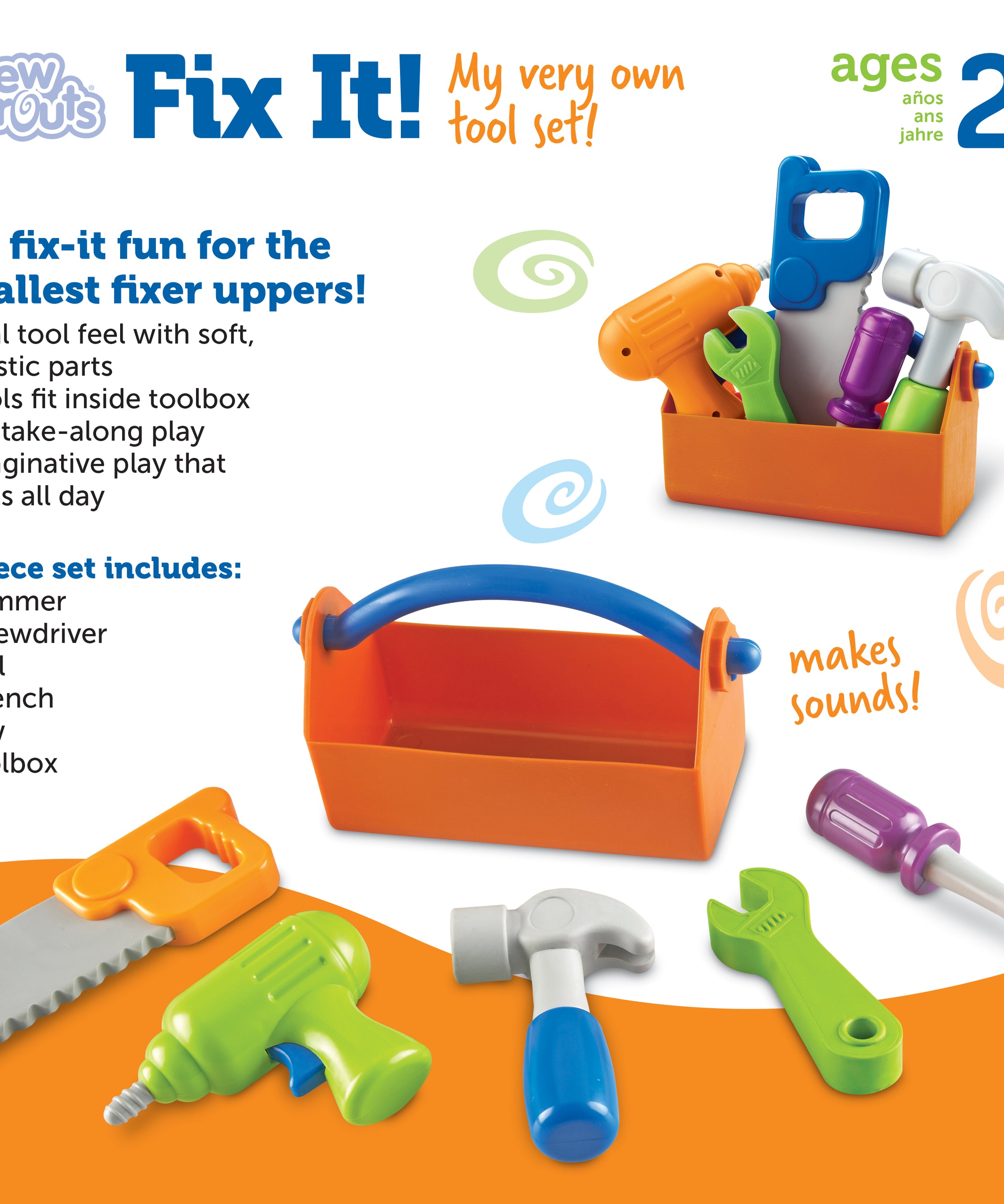 Learning Resources New Sprouts Fix It Tool Set Pretend Play Tools for Toddlers Ages 2 Plus