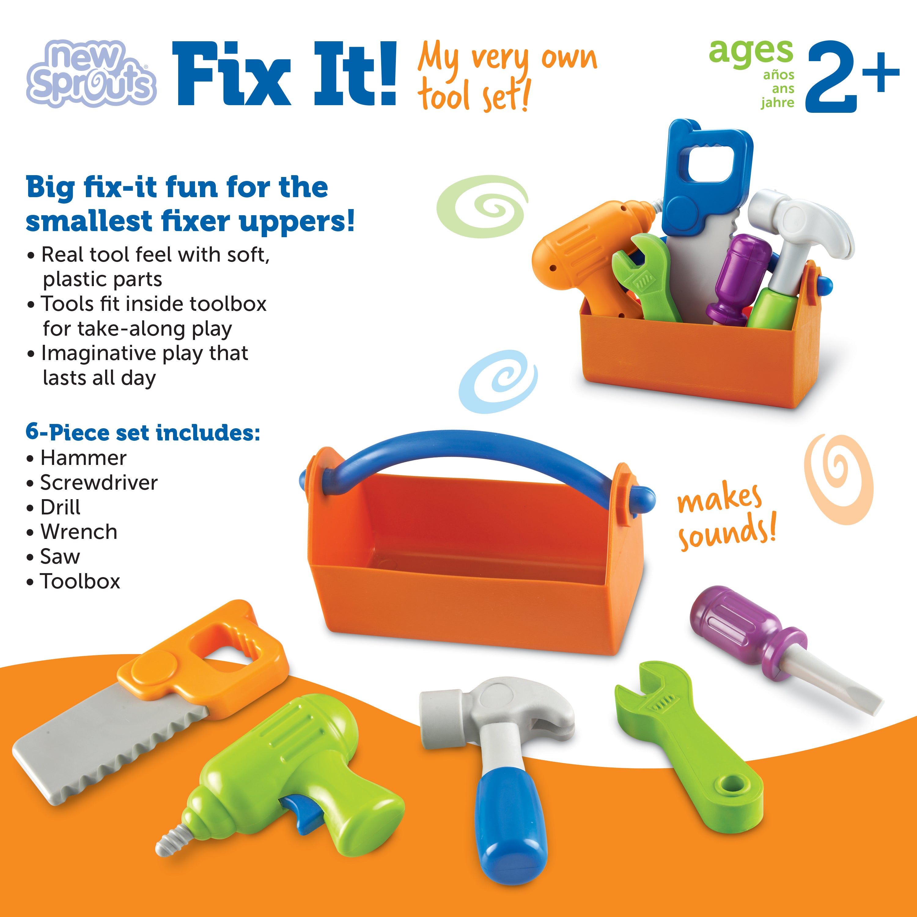Learning Resources New Sprouts Fix It Tool Set Pretend Play Tools for Toddlers Ages 2 Plus