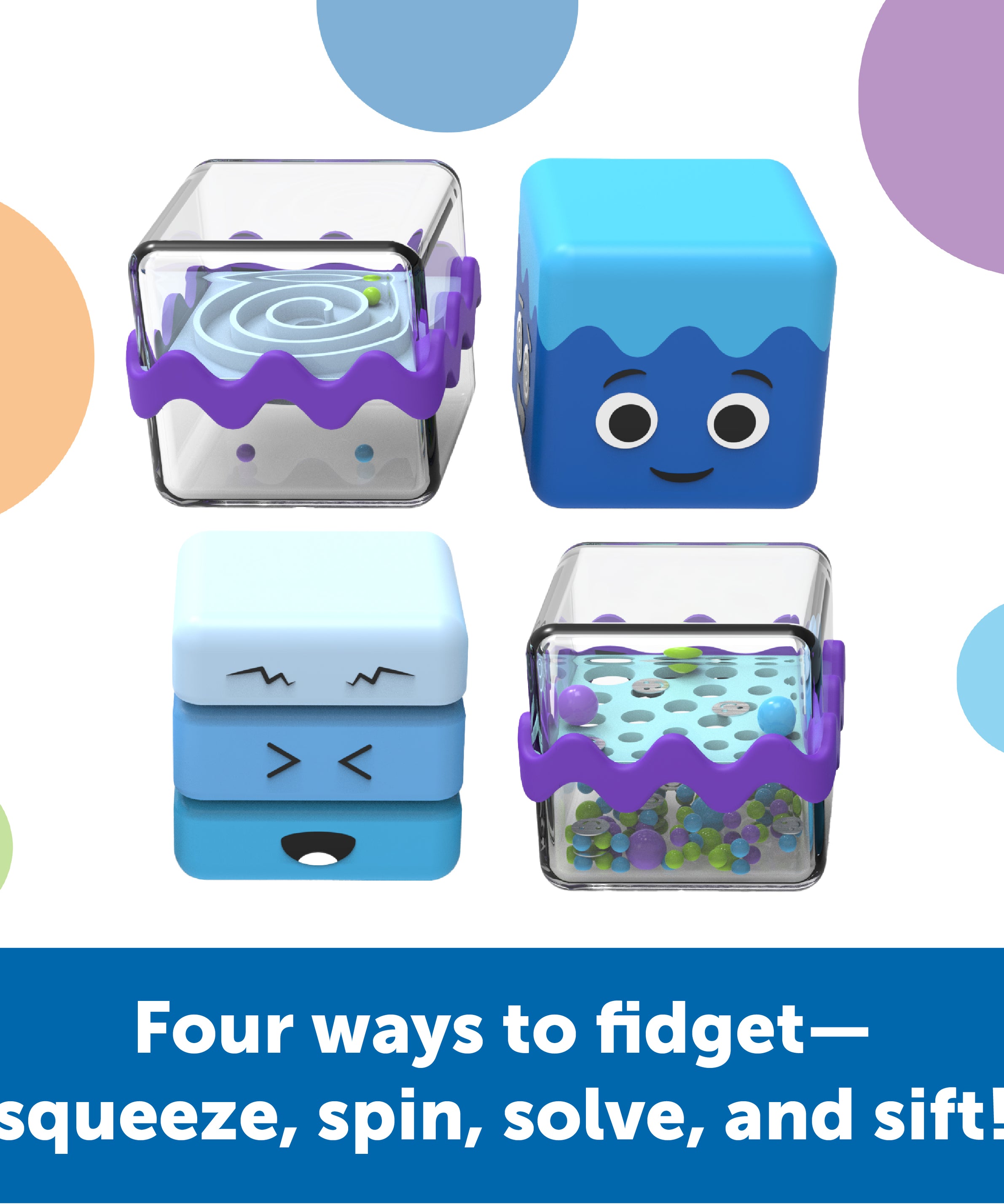 Learning Resources Cool Down Sensory Cubes, Set of 4 Calming Fidget Toys with Tray for Emotional Regulation and Focus, Ages 4 Plus