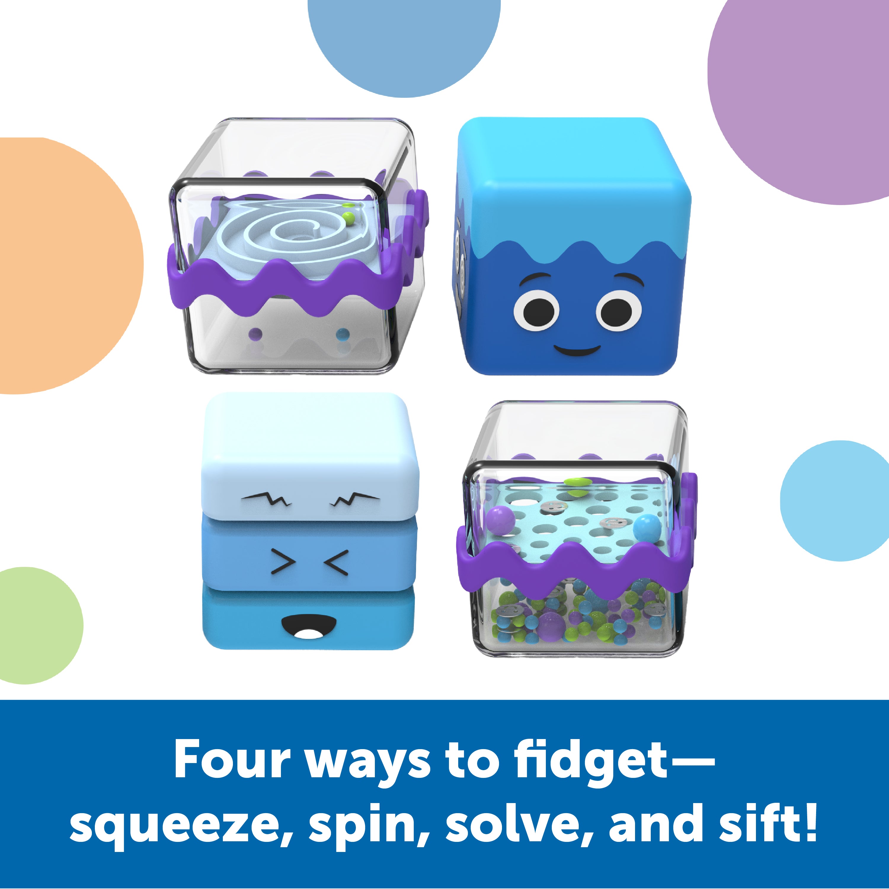 Learning Resources Cool Down Sensory Cubes, Set of 4 Calming Fidget Toys with Tray for Emotional Regulation and Focus, Ages 4 Plus