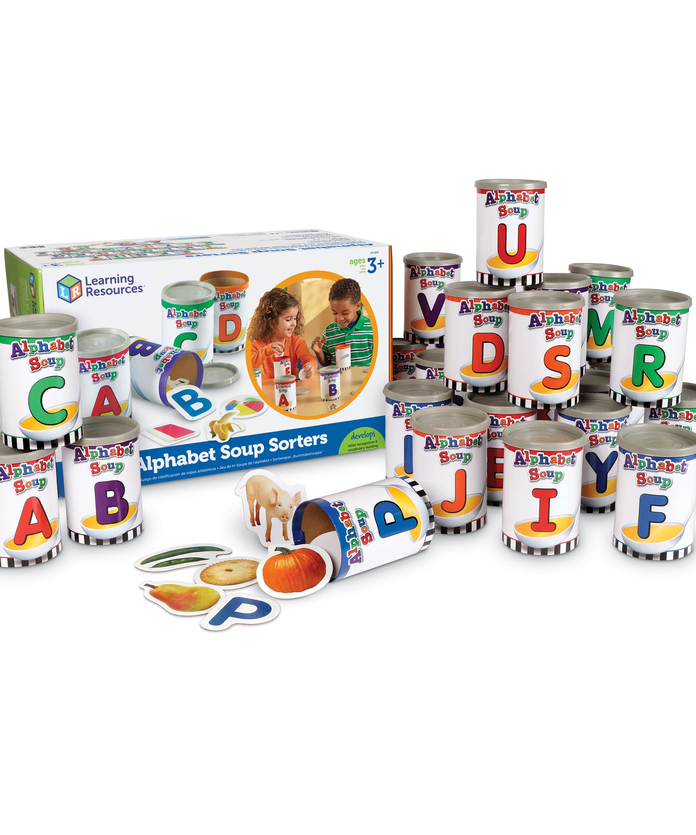 Learning Resources Alphabet Soup Sorters, Hands-On Alphabet & Literacy Learning Set, 208 Pieces, Ages 3+