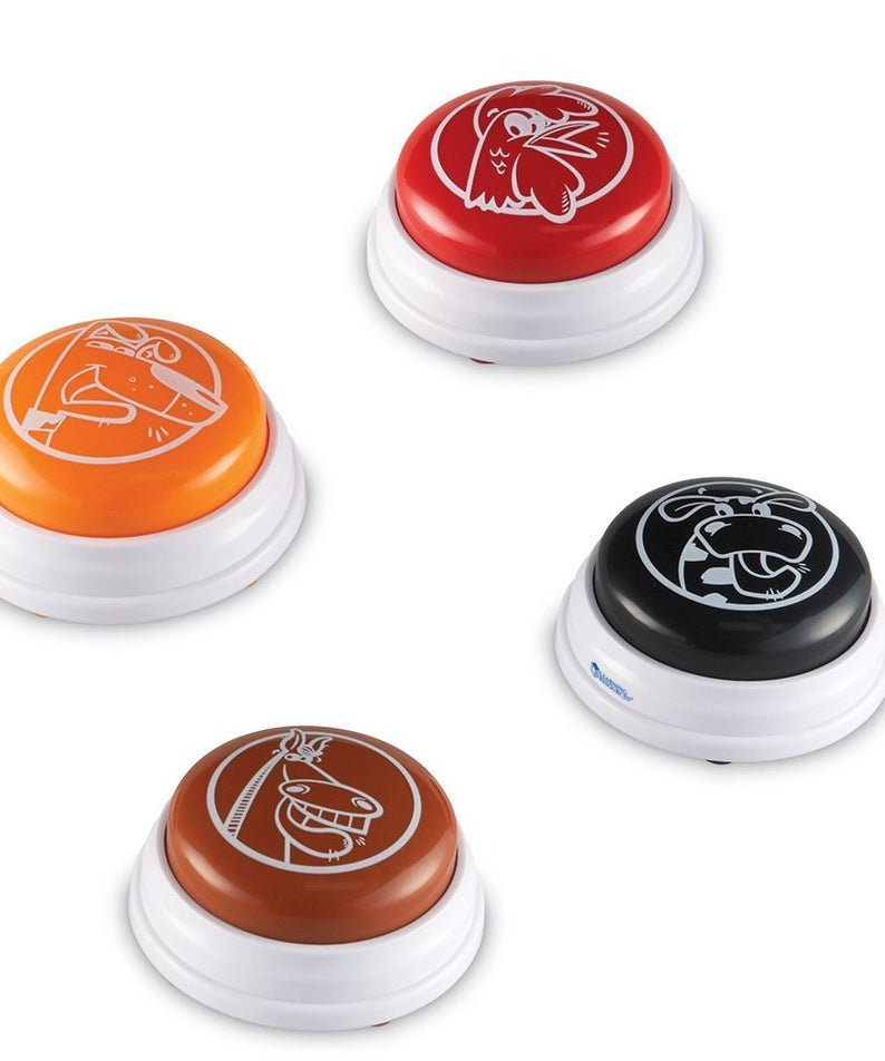 Learning Resources Barnyard Answer Buzzers (Set of 4), Fun Farm Animal Sounds for Classroom or Family Game Night, Easy to Use for Kids Ages 3+ (Moo, Neigh, Bark, Cock-a-doodle-doo)