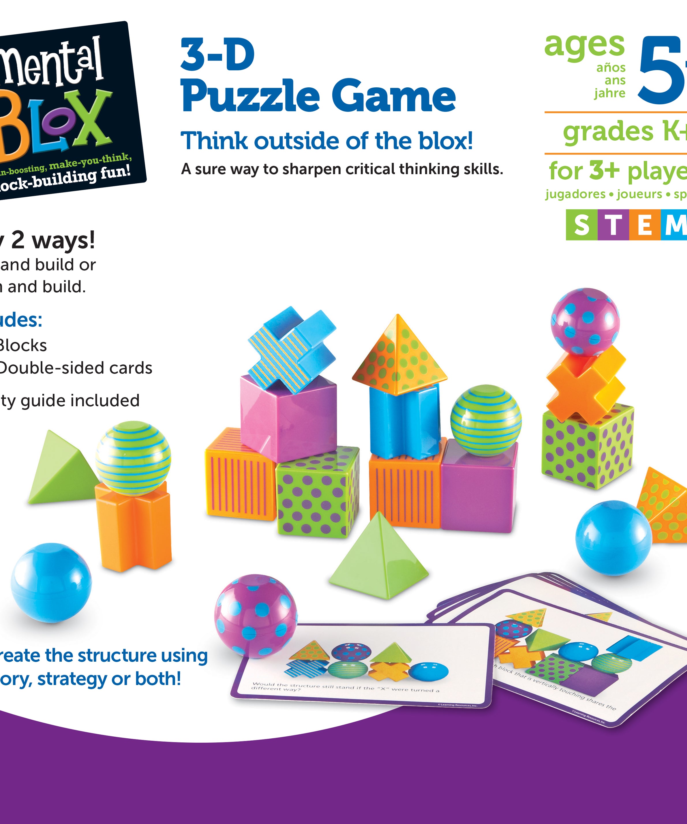 Learning Resources Mental Blox Critical Thinking Game, Pattern and Matching Game for Kids, Develop Memory, Problem Solving, and Recognition Skills, Includes 40 Challenges and 20 Chunky Plastic Pieces, For Ages 5+