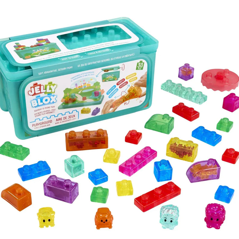 Goliath Jelly Blox Playground Store & Play Case, 30 Piece Toddler & Preschool Building Blocks, Ouch-Free Tactile & Sensory Play Fidget Toy, Stackable, Squishable & Stretchable Blocks for Children 2+