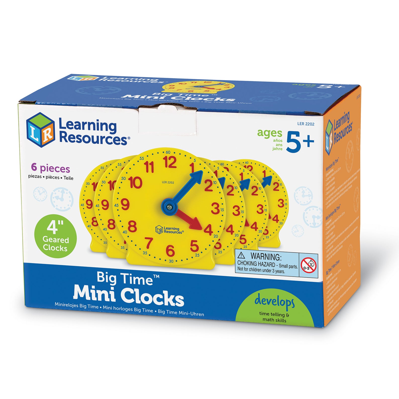 Learning Resources Big Time Geared Mini Clocks, Set of 6, Ages 5+, Hands-On Time-Telling Practice - Quick Learning