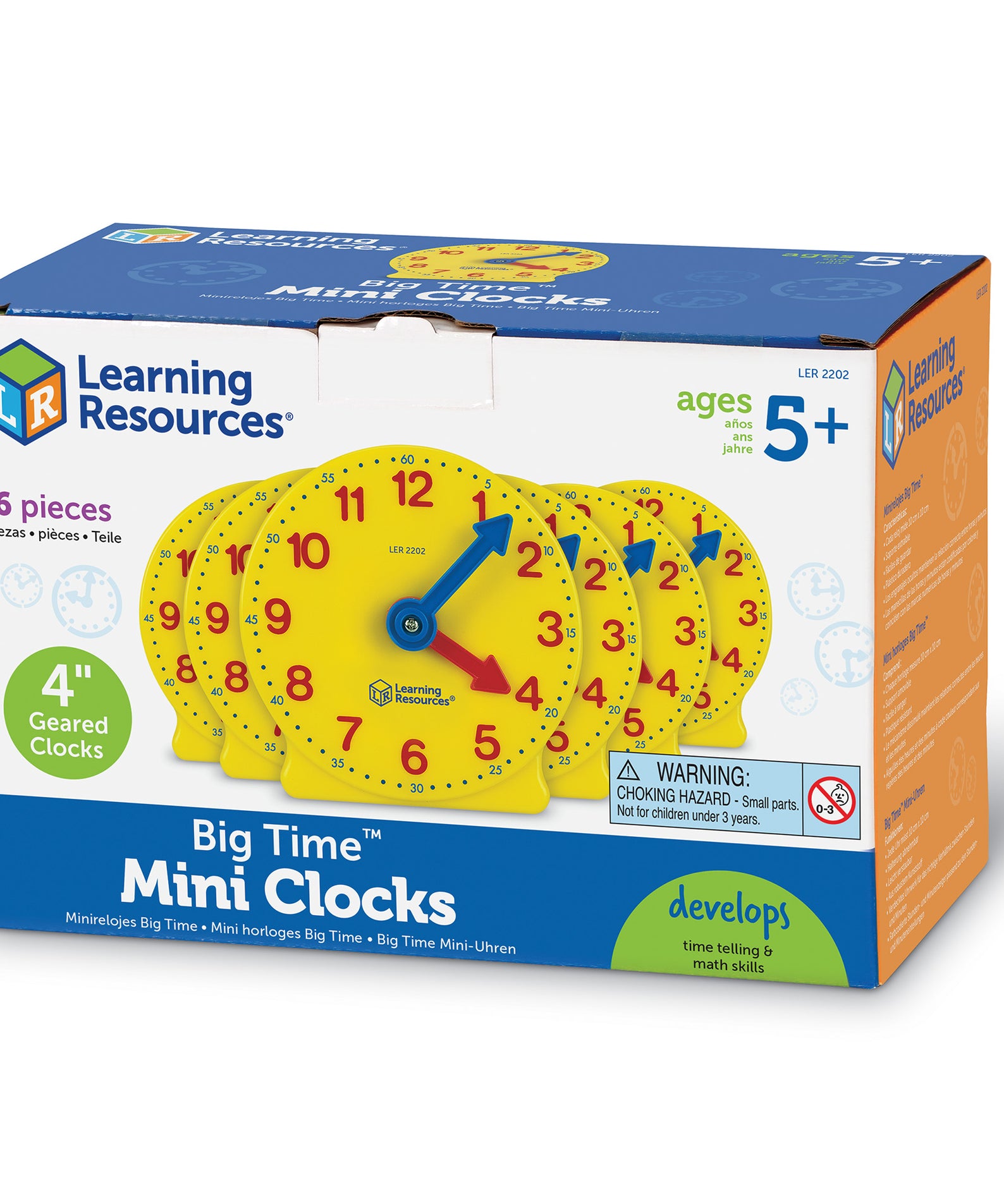 Learning Resources Big Time Geared Mini Clocks, Set of 6, Ages 5+, Hands-On Time-Telling Practice