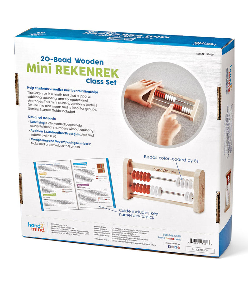 Learning Resources Mini 20-Bead Rekenrek, Set of 25, Hands-On Math Manipulatives for Counting, Addition, and Subtraction, Early Years and Primary School Classroom Resource, Ages 3+