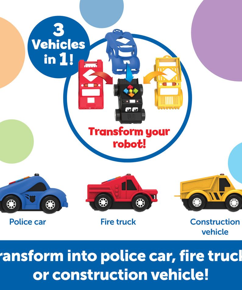 Learning Resources Switcheroo Coding Crew, 3-in-1 Screen-Free Coding Robot for Kids, Preschool STEM Toy with Interchangeable Vehicle Shells and Rescue Missions, Ages 4+