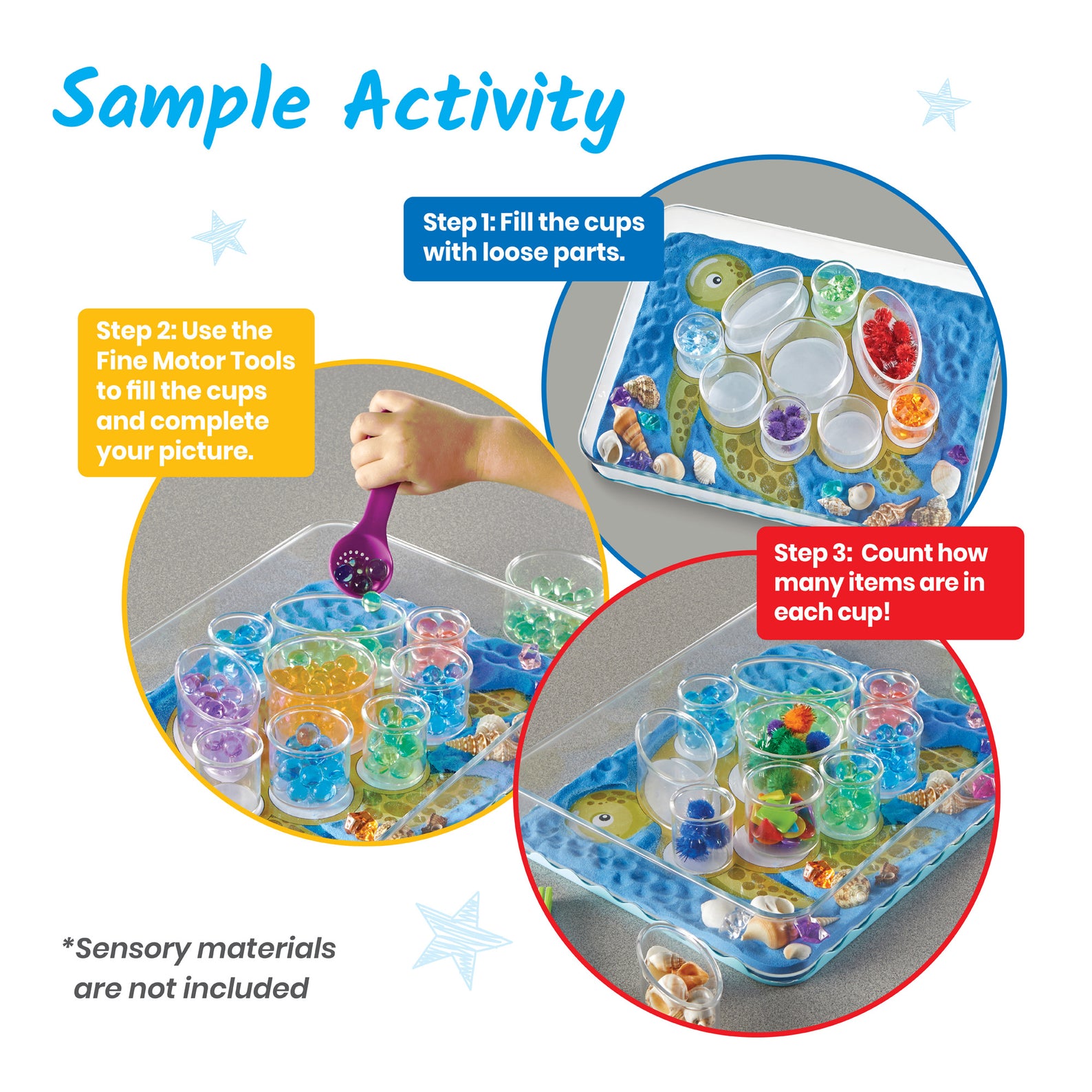 Learning Resources Create Your Play Sensory Tray, Open-Ended Sensory Play & Fine Motor Skill Development, Includes 3-Piece Tray, 14 Cups, 3 Tools & 8 Activity Cards, Easy to Clean, Ages 3+