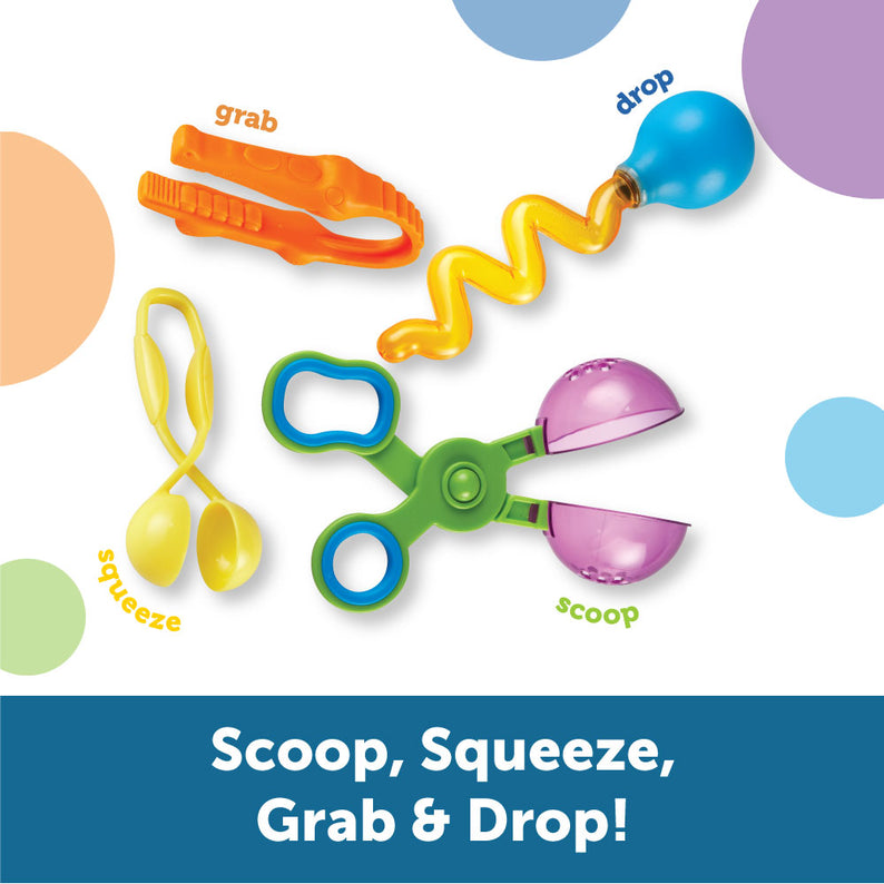 Learning Resources Helping Hands Fine Motor Tool Set, 4-Piece Montessori Sensory Play Tools for Toddlers