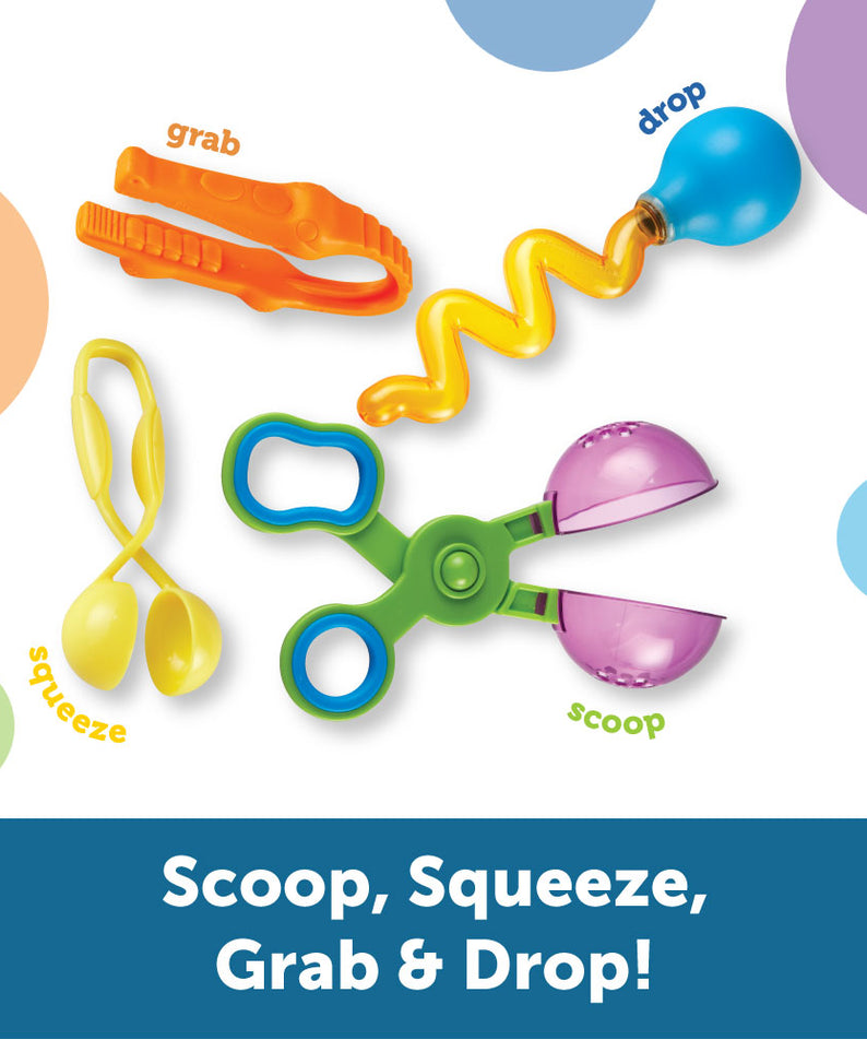 Learning Resources Helping Hands Fine Motor Tool Set, 4-Piece Montessori Sensory Play Tools for Toddlers