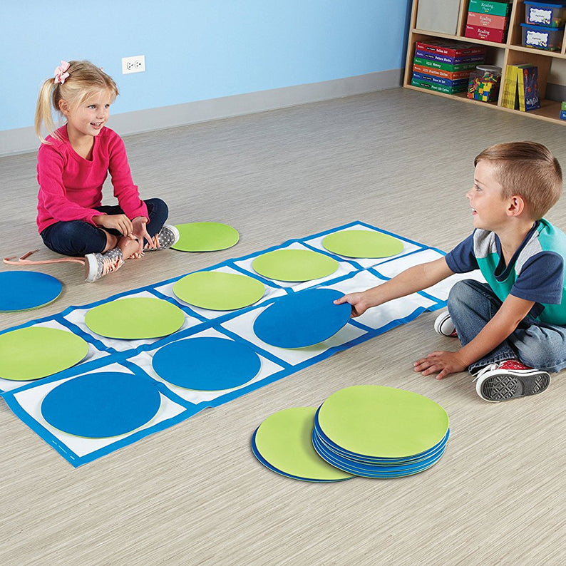 Learning Resources Ten-Frame Floor Mat Activity Set, Giant Ten Frame Mats for Early Maths, Includes 2 Floor Mats, 20 Coloured Disks & Activity Guide, 22 Piece Set, Ages 5+