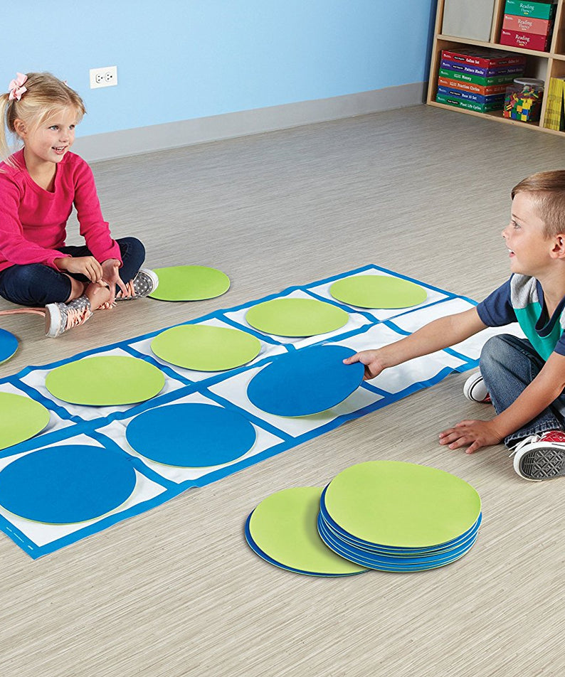 Learning Resources Ten-Frame Floor Mat Activity Set, Giant Ten Frame Mats for Early Maths, Includes 2 Floor Mats, 20 Coloured Disks & Activity Guide, 22 Piece Set, Ages 5+