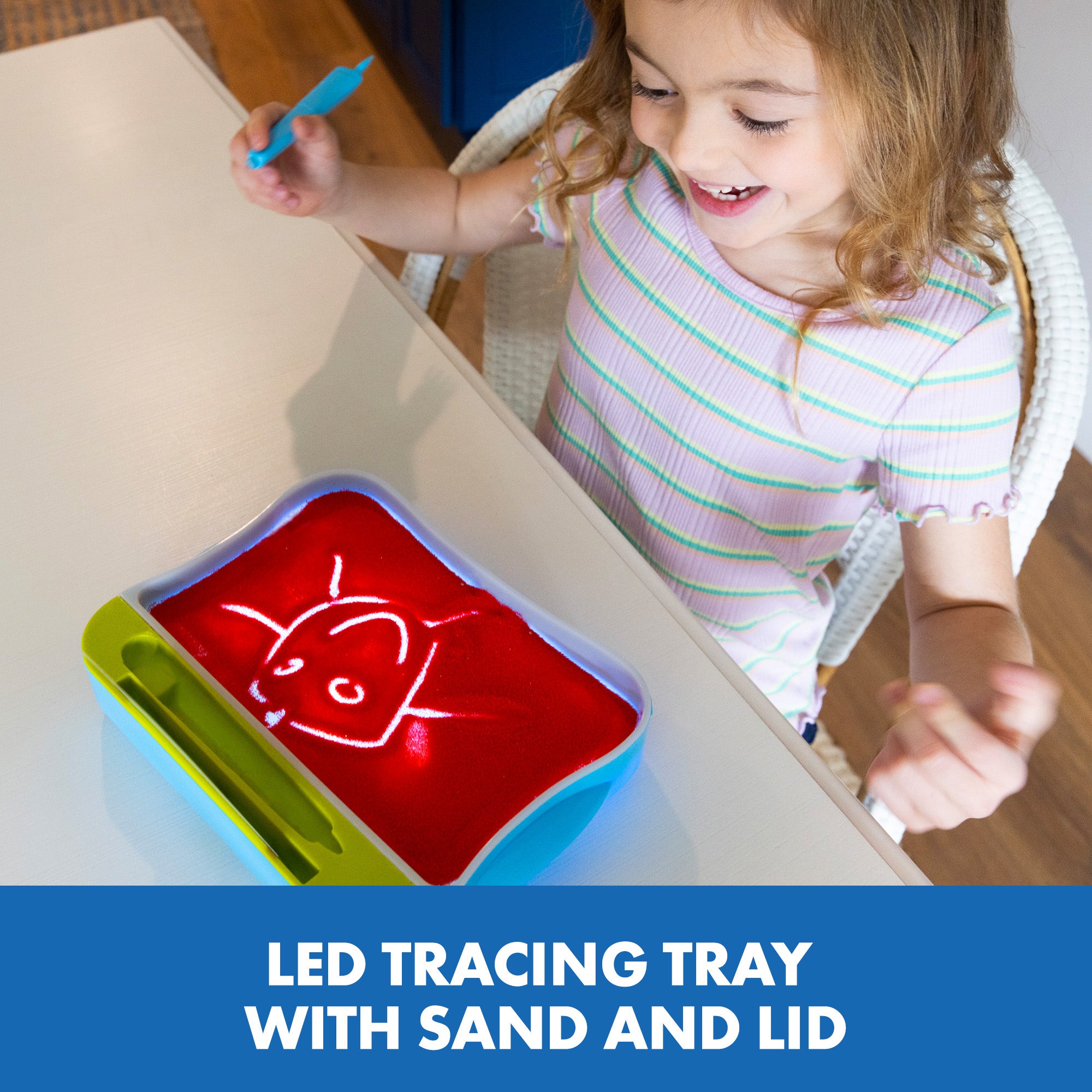 Learning Resources Light-Up Tracing Center, Sensory Writing Tray with Red Play Sand, Cards, and Stylus, Preschool Fine Motor and Pre-Writing Toy for Ages 3+