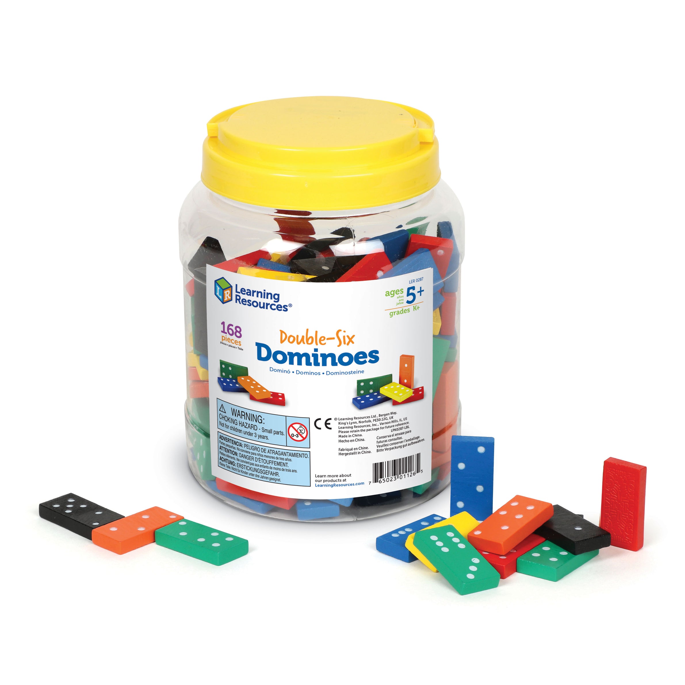 Learning Resources Double-Six Wooden Dominoes, Set of 168 Colourful Wooden Dominoes for Early Maths Activities, Includes Activity Guide, Ages 5+
