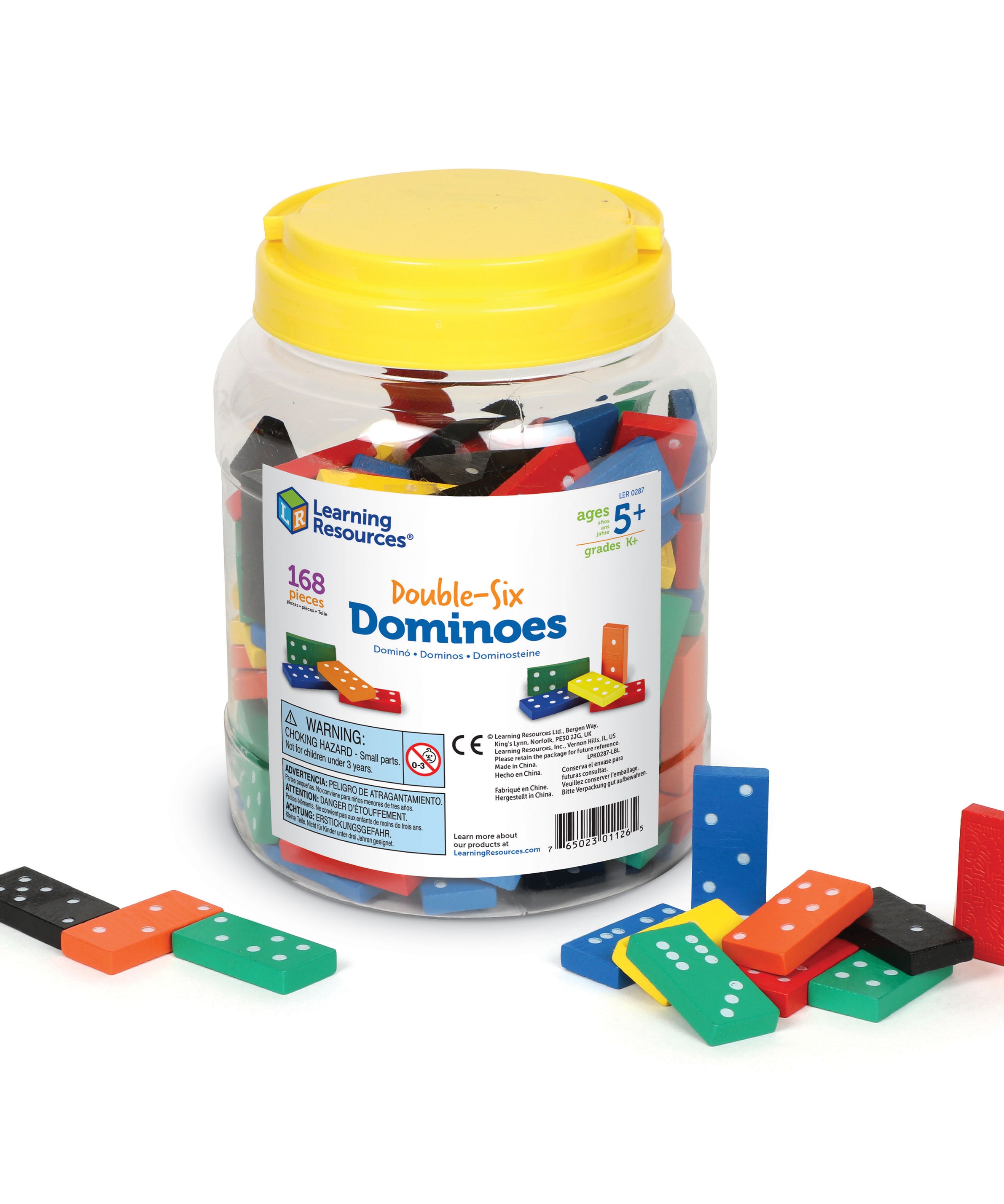 Learning Resources Double-Six Wooden Dominoes, Set of 168 Colourful Wooden Dominoes for Early Maths Activities, Includes Activity Guide, Ages 5+