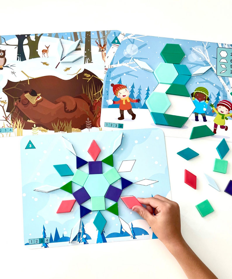 Learning Resources Seasons & Weather Pattern Block Puzzle Set, 100 Pattern Blocks, 10 Double-Sided Puzzle Cards, STEM Learning & Sustainability Concepts, Ages 5+