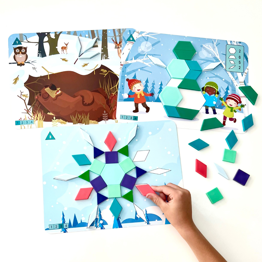 Learning Resources Seasons & Weather Pattern Block Puzzle Set, 100 Pattern Blocks, 10 Double-Sided Puzzle Cards, STEM Learning & Sustainability Concepts, Ages 5+