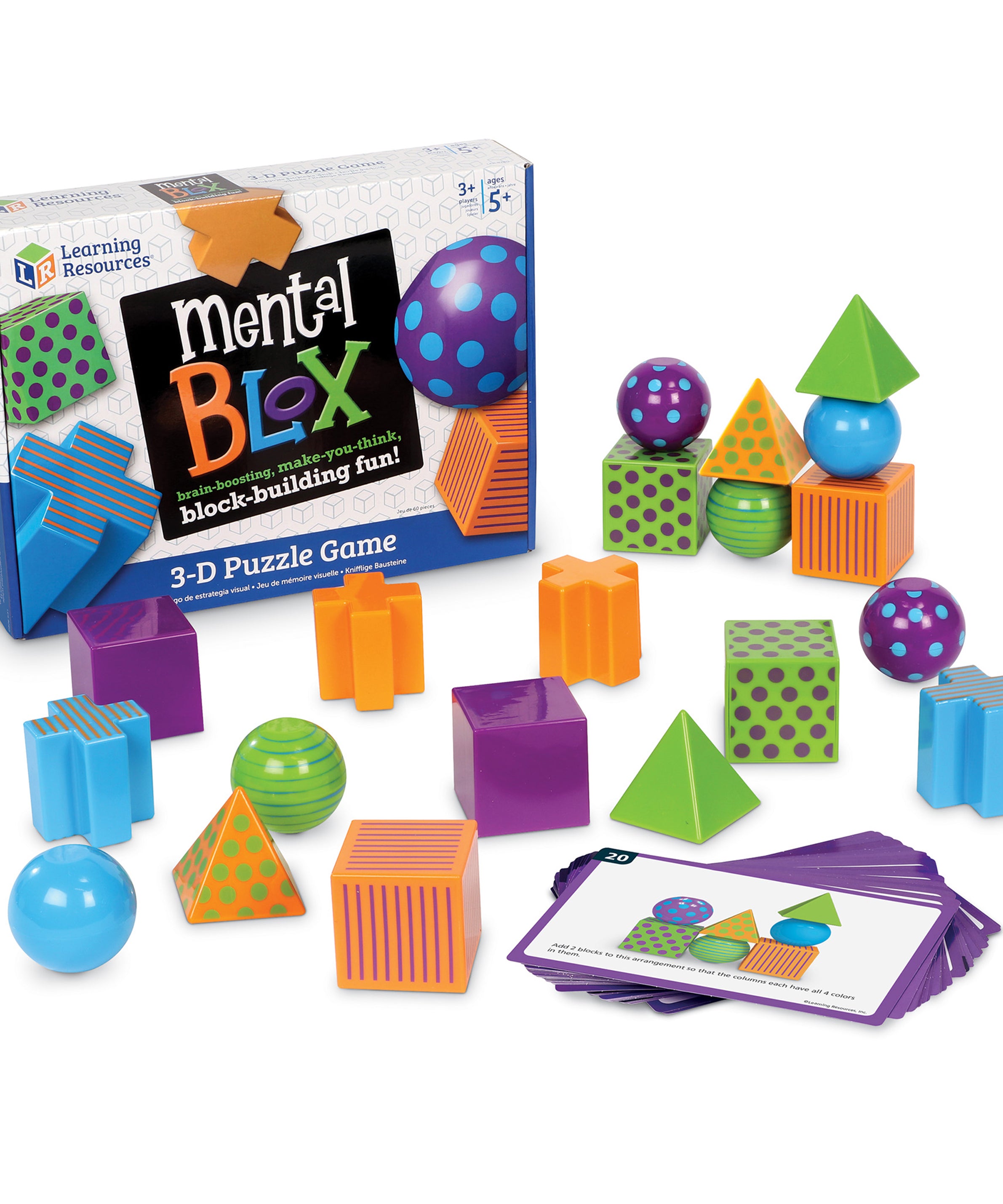 Learning Resources Mental Blox Critical Thinking Game, Pattern and Matching Game for Kids, Develop Memory, Problem Solving, and Recognition Skills, Includes 40 Challenges and 20 Chunky Plastic Pieces, For Ages 5+