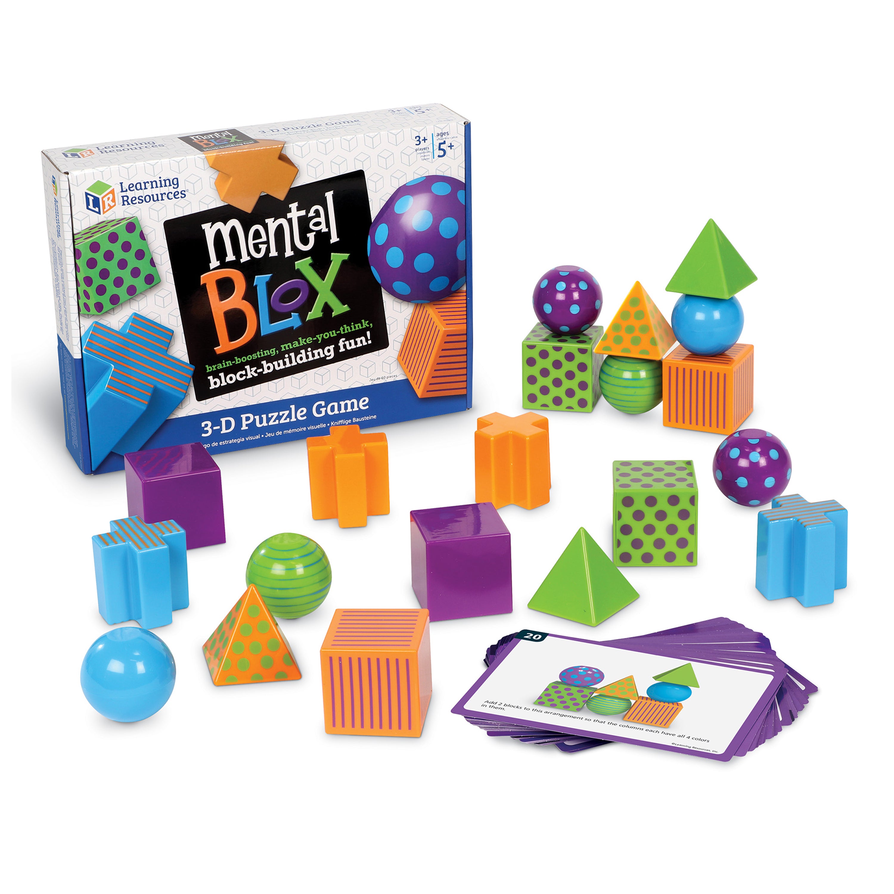 Learning Resources Mental Blox Critical Thinking Game, Pattern and Matching Game for Kids, Develop Memory, Problem Solving, and Recognition Skills, Includes 40 Challenges and 20 Chunky Plastic Pieces, For Ages 5+