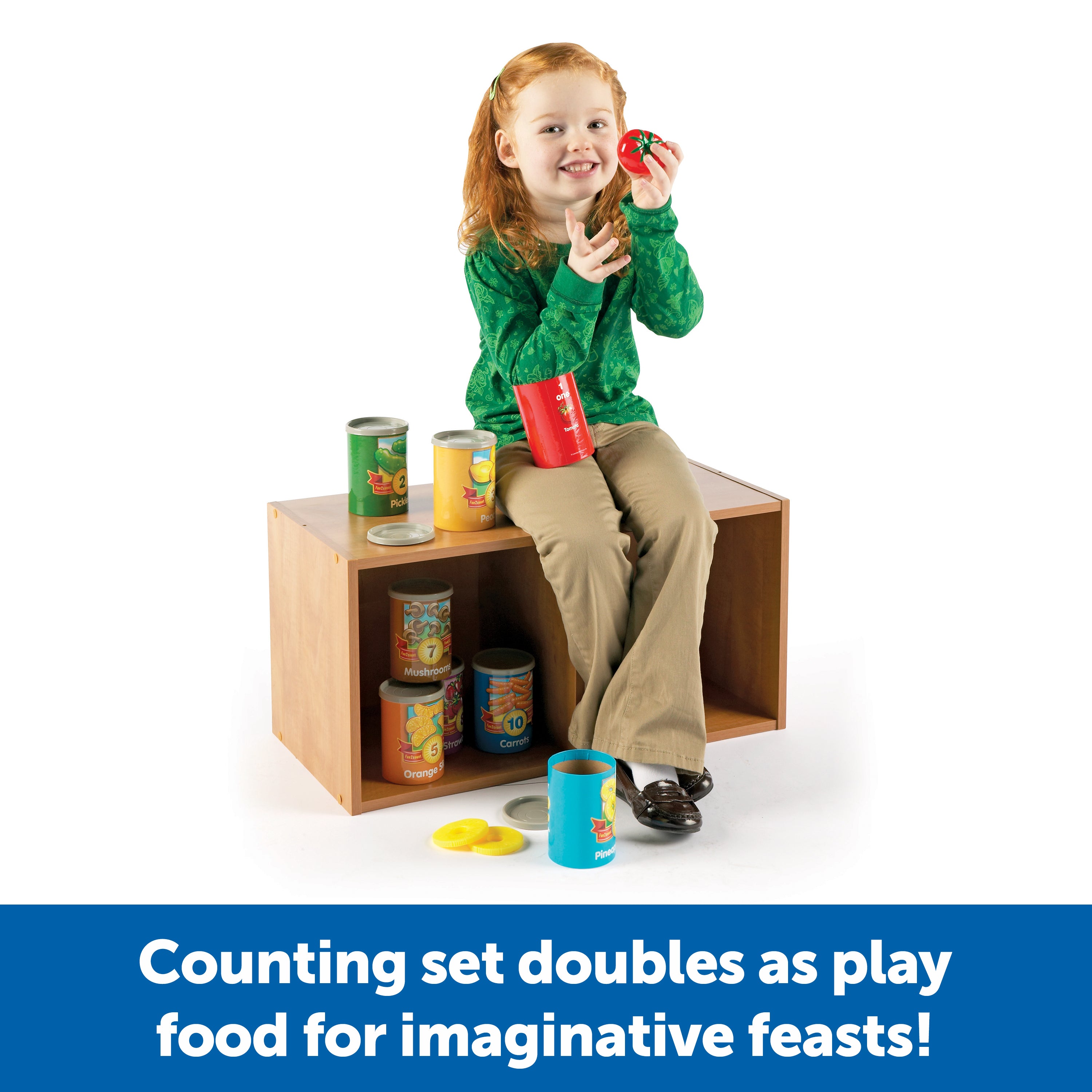 Learning Resources 1 to 10 Counting Cans, Early Years Counting and Sorting Toy with 55 Play Food Pieces, Stackable Storage, Ages 3 Plus