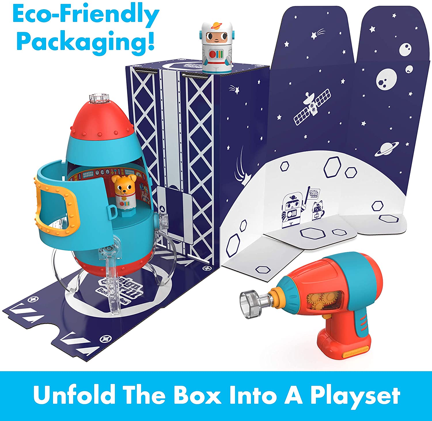 Learning Resources Design & Drill® Bolt Buddies® Rocket, Construction Toy with Kid-Safe Power Drill, Ages 3+