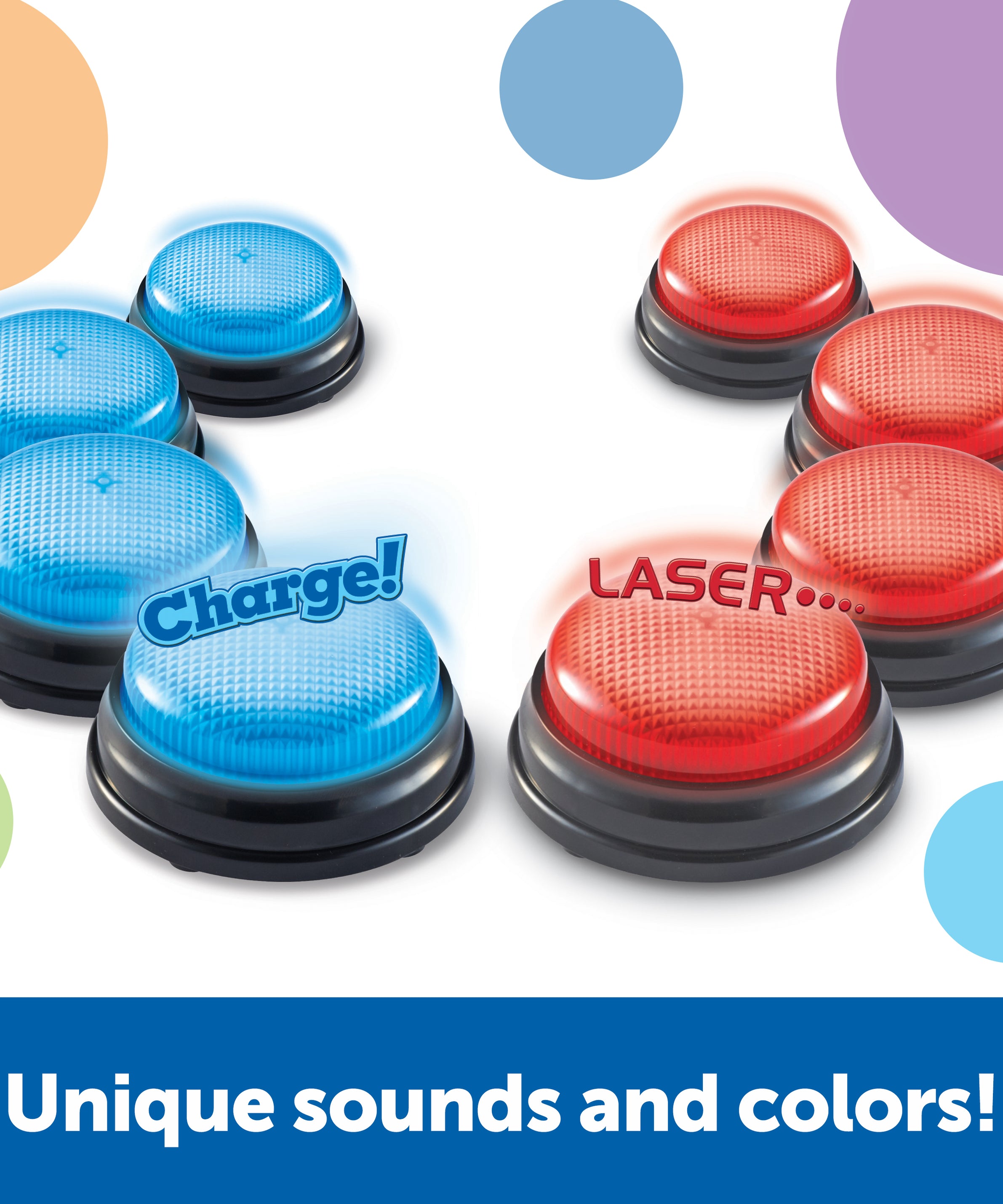 Learning Resources Team Answer Buzzers, Set of 8 Red and Blue Light-Up Buzzers with Unique Sounds, Game Show Buzzers for Team Play, Ages 3+