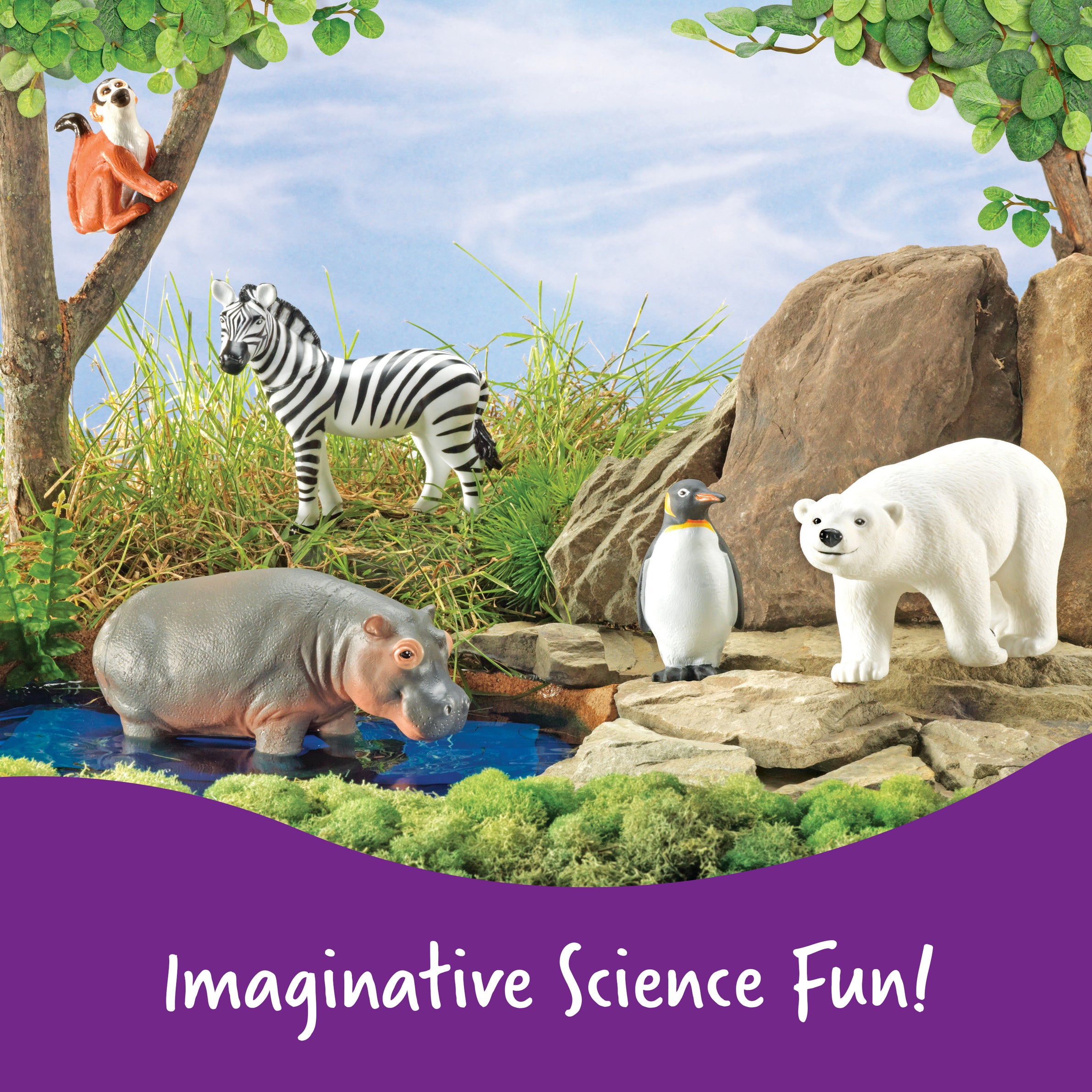Learning Resources Jumbo Zoo Animals, Set of 5 Large Plastic Animals, Durable Pretend Play Figures, Ideal for Toddlers and Preschoolers, Includes Storage Box, Ages 3+