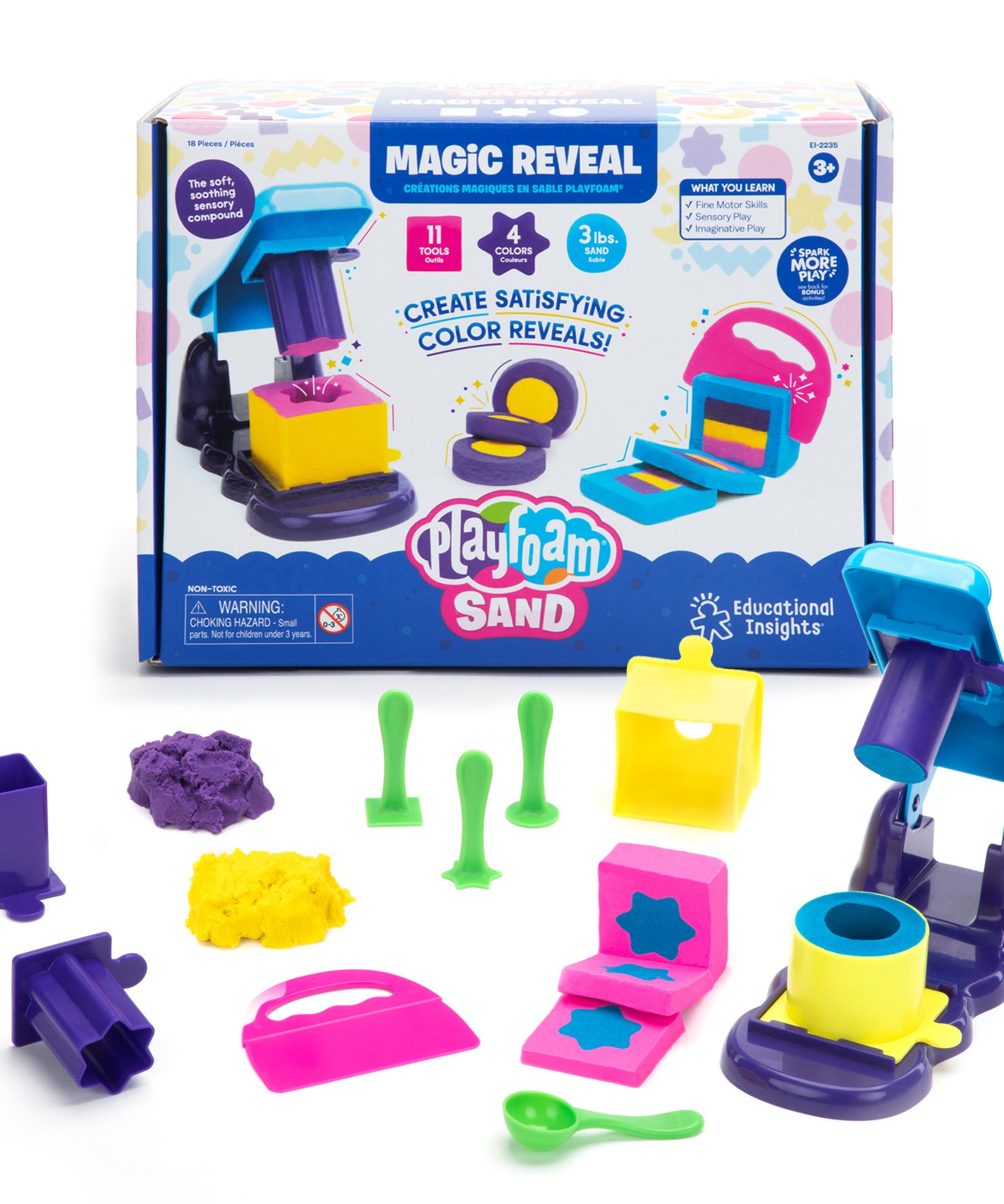 Learning Resources Playfoam Sand Magic Reveal, Sensory Play Sand Set with 4 Colours, 11 Tools & Design Station, Creative & Fine Motor Fun for Kids, Never Dries Out, Ages 3+