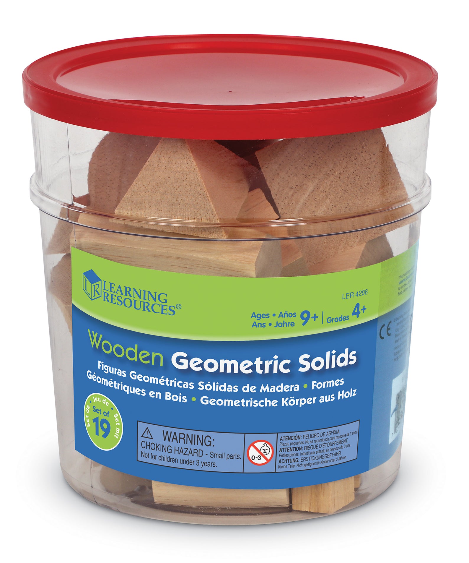 Learning Resources Wood Geometric Solids, Set of 19 Hardwood 3D Shapes, Hands-On Geometry Learning for Kids, Ages 6+