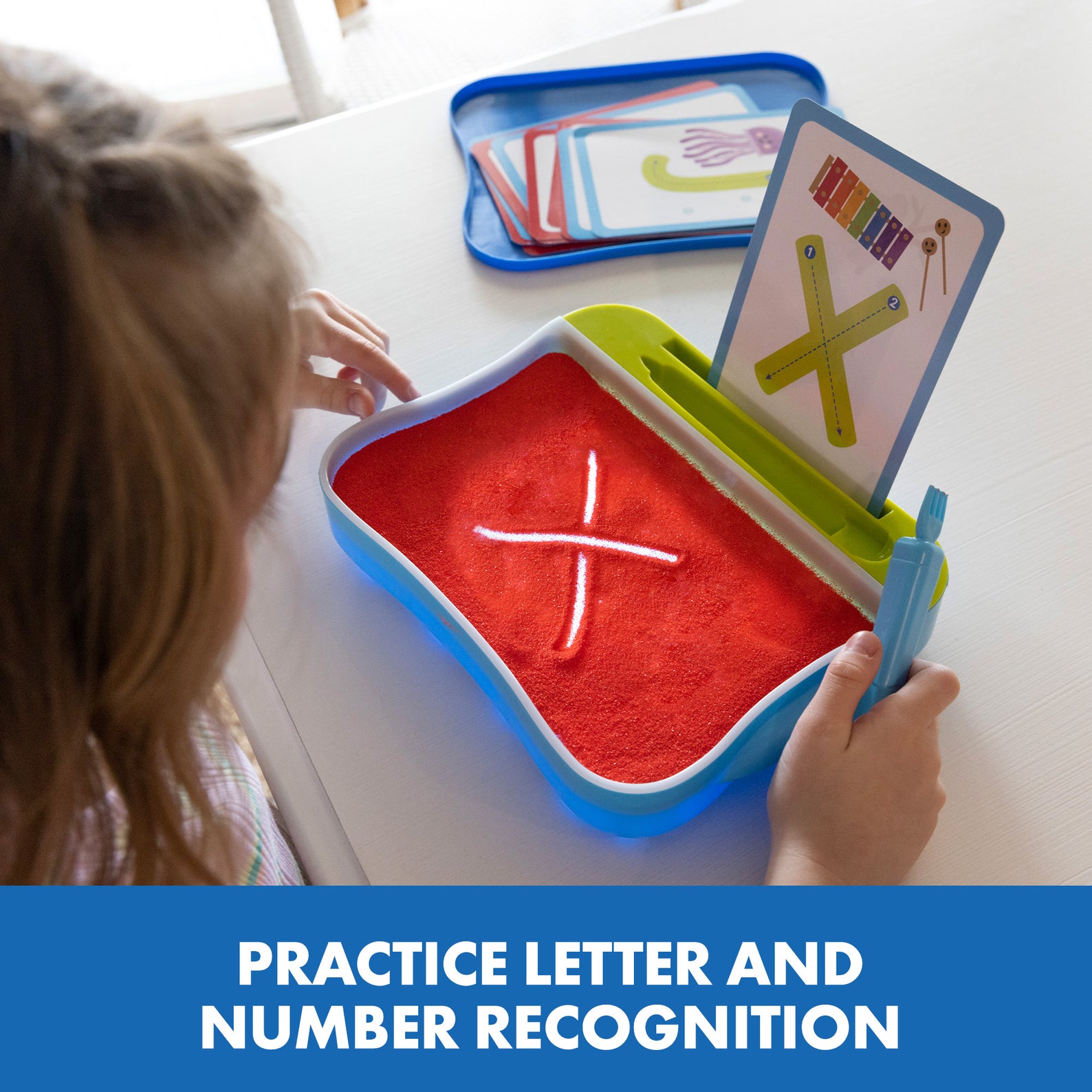 Learning Resources Light-Up Tracing Center, Sensory Writing Tray with Red Play Sand, Cards, and Stylus, Preschool Fine Motor and Pre-Writing Toy for Ages 3+