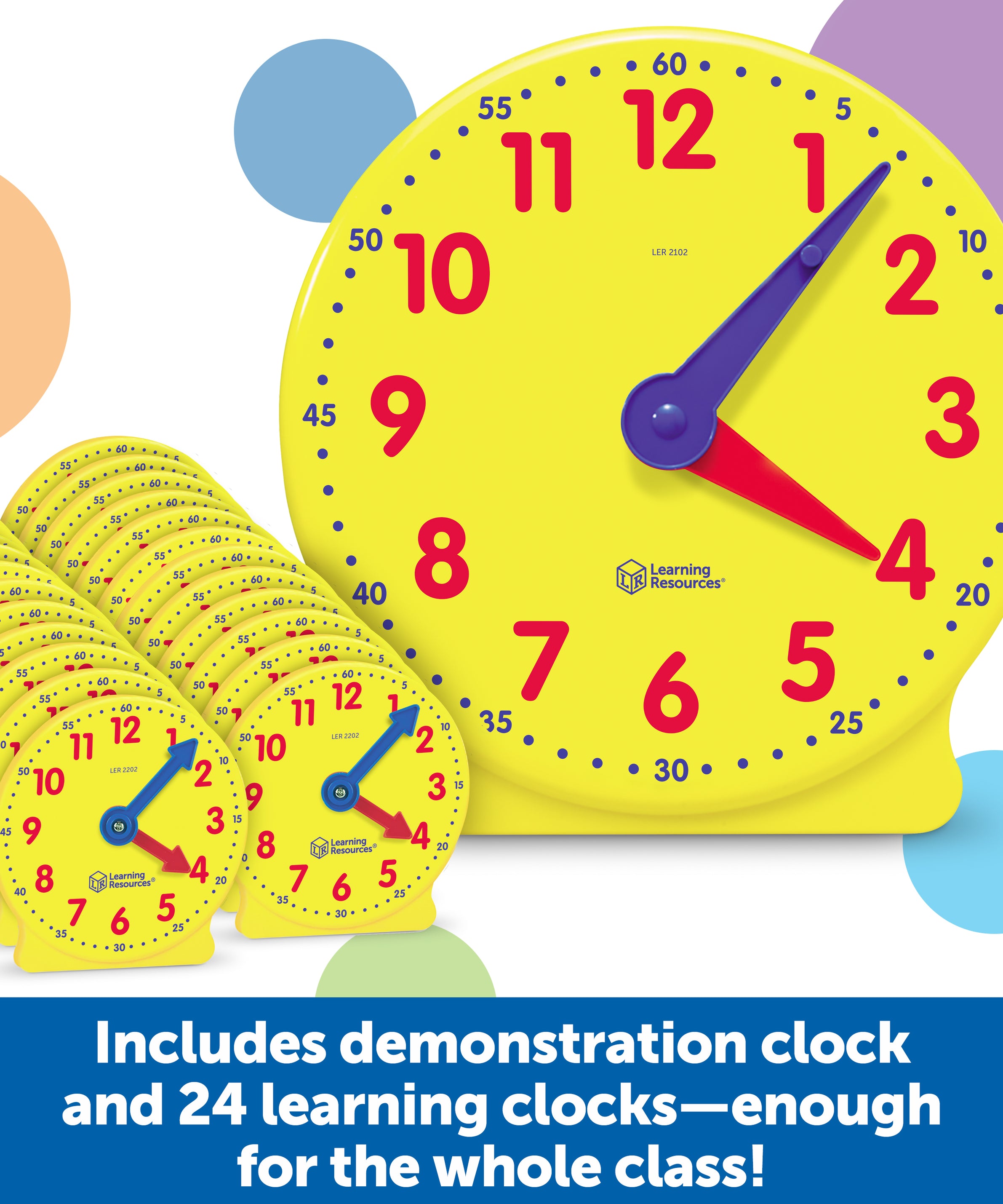 Learning Resources Big Time Classroom Clock Kit, 24 Mini Geared Clocks & Demonstration Clock for Time-Telling Practice