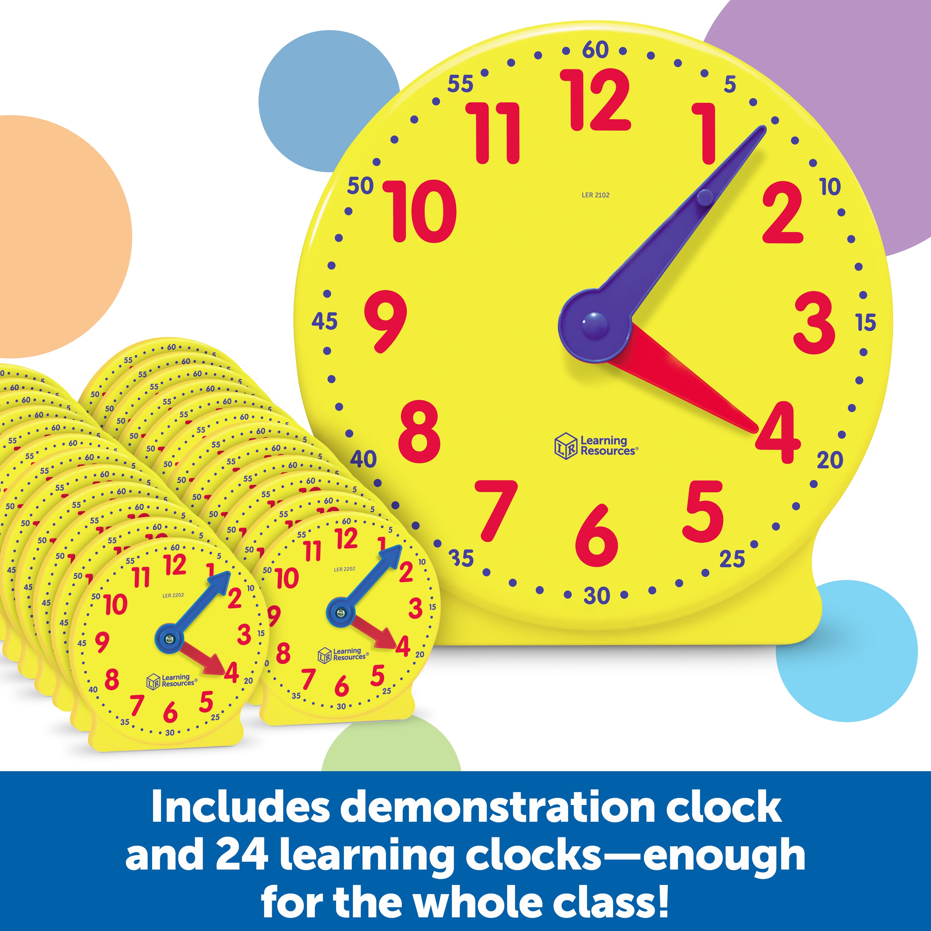 Learning Resources Big Time Classroom Clock Kit, 24 Mini Geared Clocks & Demonstration Clock for Time-Telling Practice