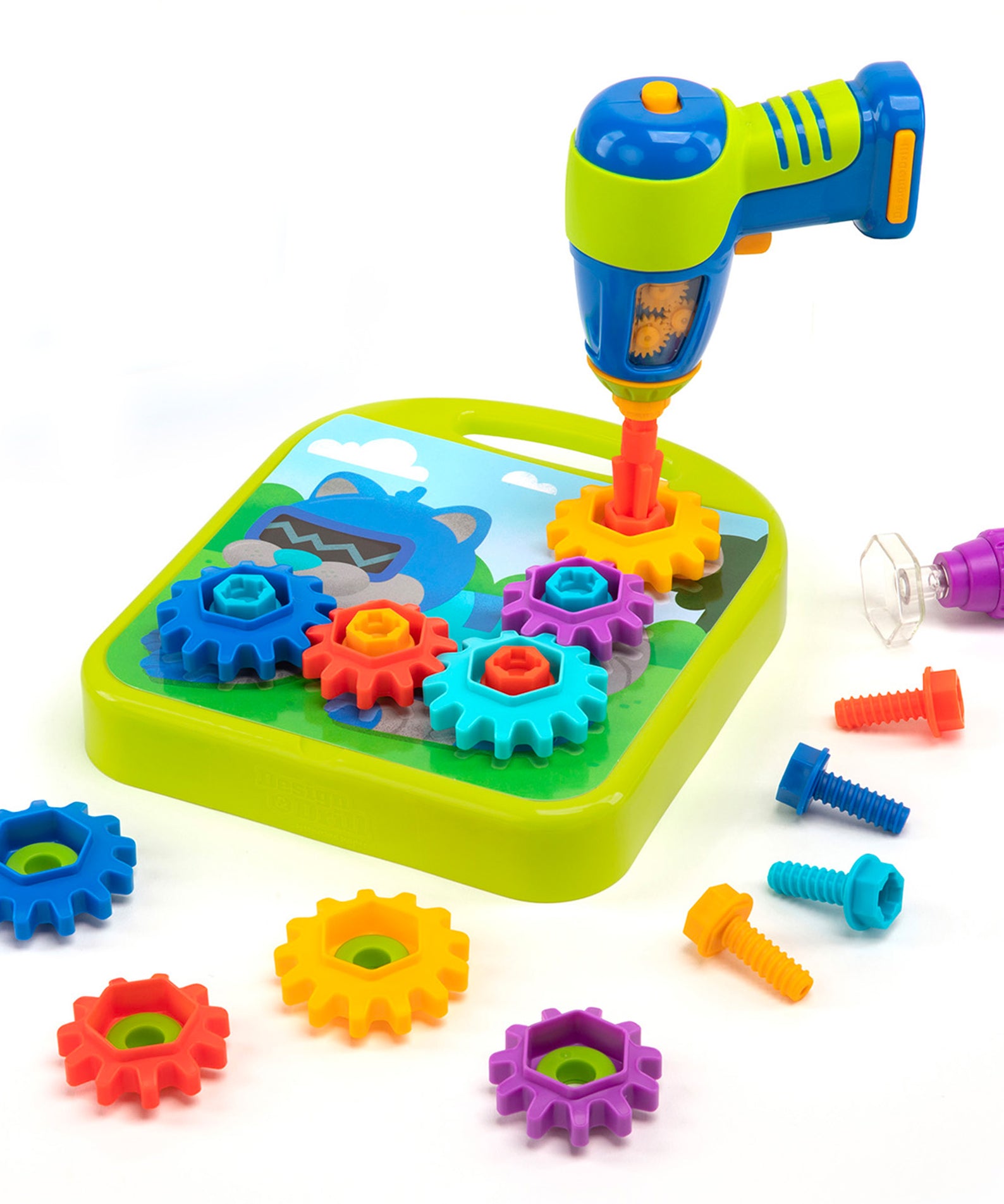 Learning Resources Design and Drill Gears Workshop, STEM Construction Toy with Power Drill, Gears, Bolts, and Activity Board, Builds Fine Motor Skills and Early Engineering Concepts, Ages 3 and Up