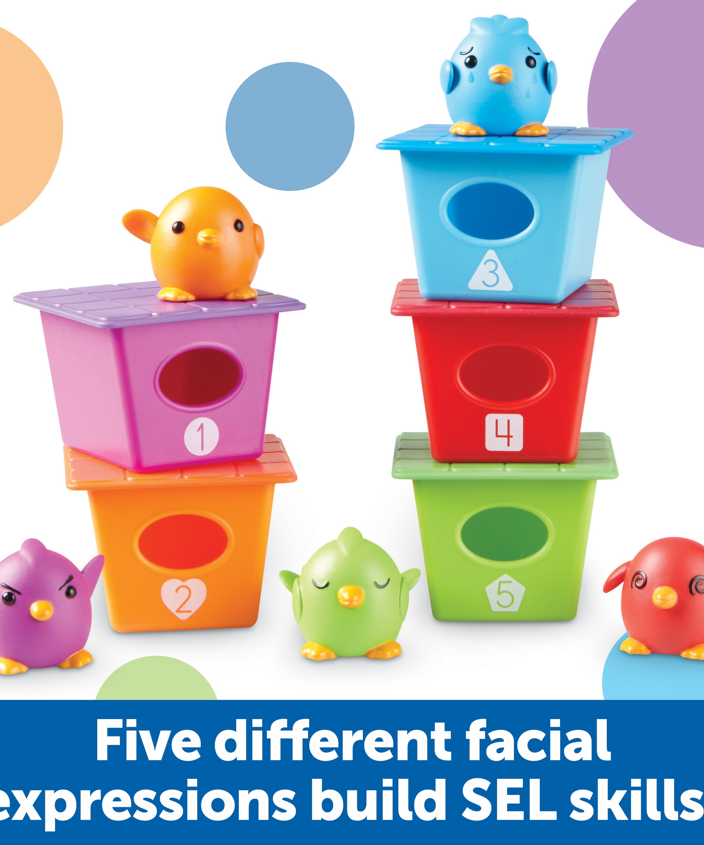 Learning Resources Peek-a-Bird Learning Buddies, Educational Toddler Toy with 5 Bird Finger Puppets and Numbered Bird Houses, Teaches Colors, Counting, Emotions, and Fine Motor Skills, Ages 18 Months and Up