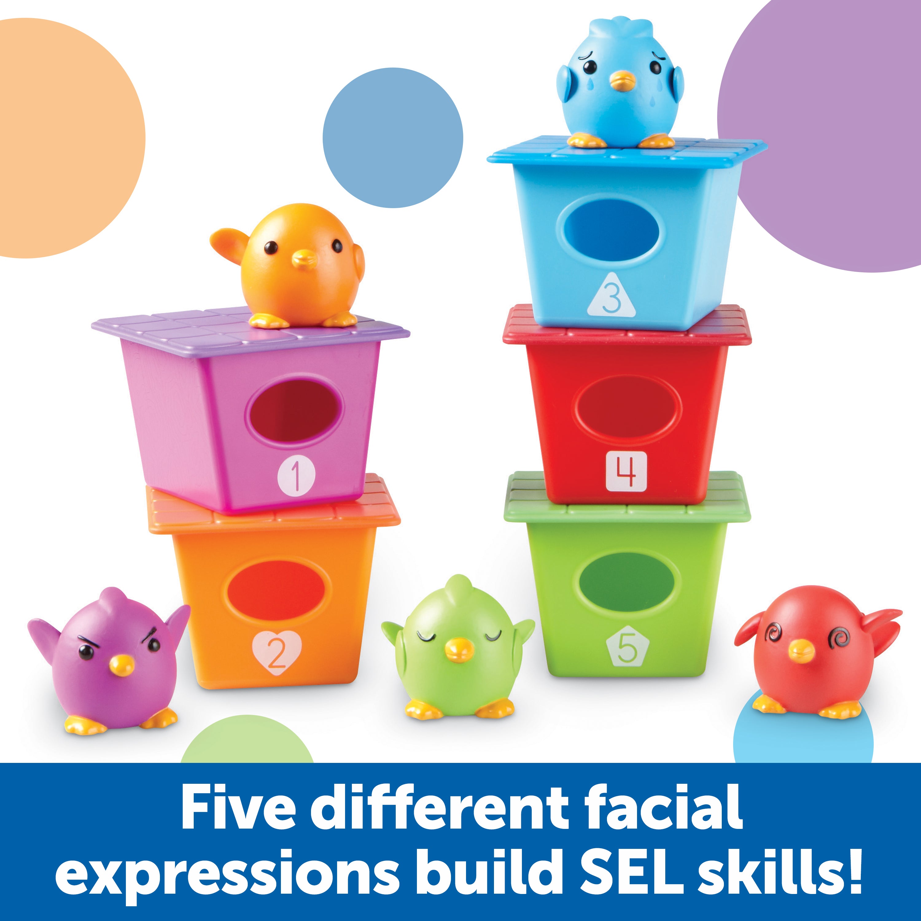 Learning Resources Peek-a-Bird Learning Buddies, Educational Toddler Toy with 5 Bird Finger Puppets and Numbered Bird Houses, Teaches Colors, Counting, Emotions, and Fine Motor Skills, Ages 18 Months and Up