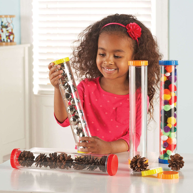 Learning Resources Primary Science Sensory Tubes, Sensory Exploration and Early Scientific Discovery, Set of 4 with Solid and Vented Lids, Ages 2+