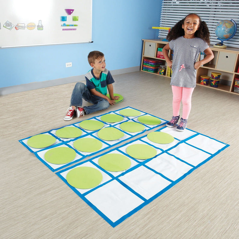 Learning Resources Ten-Frame Floor Mat Activity Set, Giant Ten Frame Mats for Early Maths, Includes 2 Floor Mats, 20 Coloured Disks & Activity Guide, 22 Piece Set, Ages 5+
