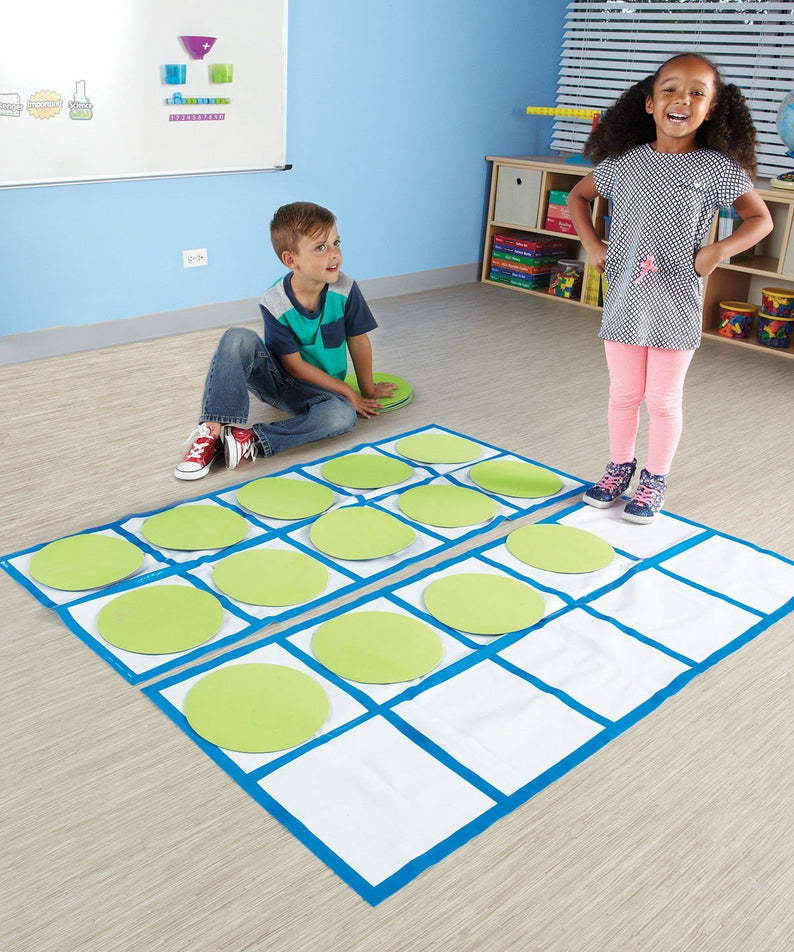 Learning Resources Ten-Frame Floor Mat Activity Set, Giant Ten Frame Mats for Early Maths, Includes 2 Floor Mats, 20 Coloured Disks & Activity Guide, 22 Piece Set, Ages 5+