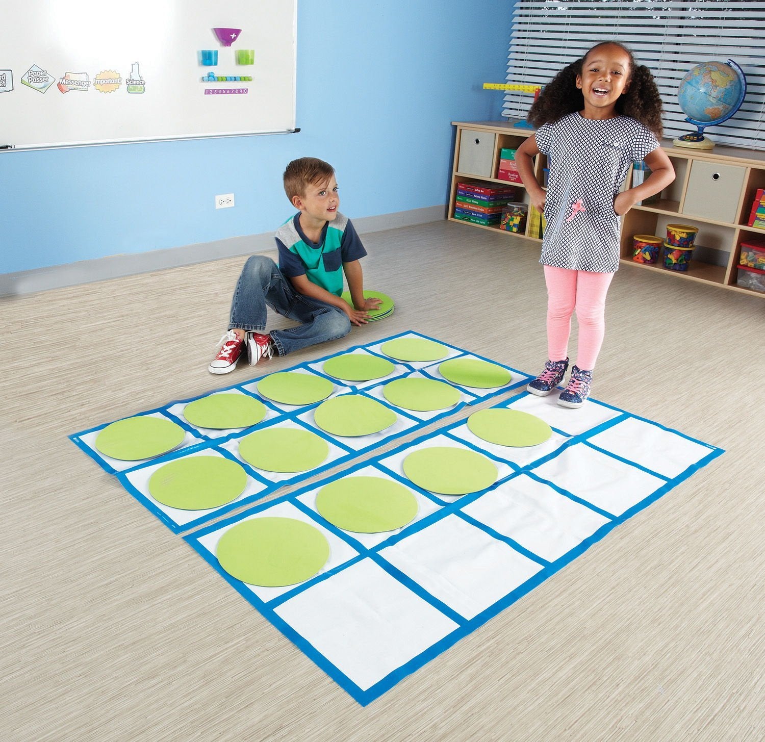Learning Resources Ten-Frame Floor Mat Activity Set, Giant Ten Frame Mats for Early Maths, Includes 2 Floor Mats, 20 Coloured Disks & Activity Guide, 22 Piece Set, Ages 5+