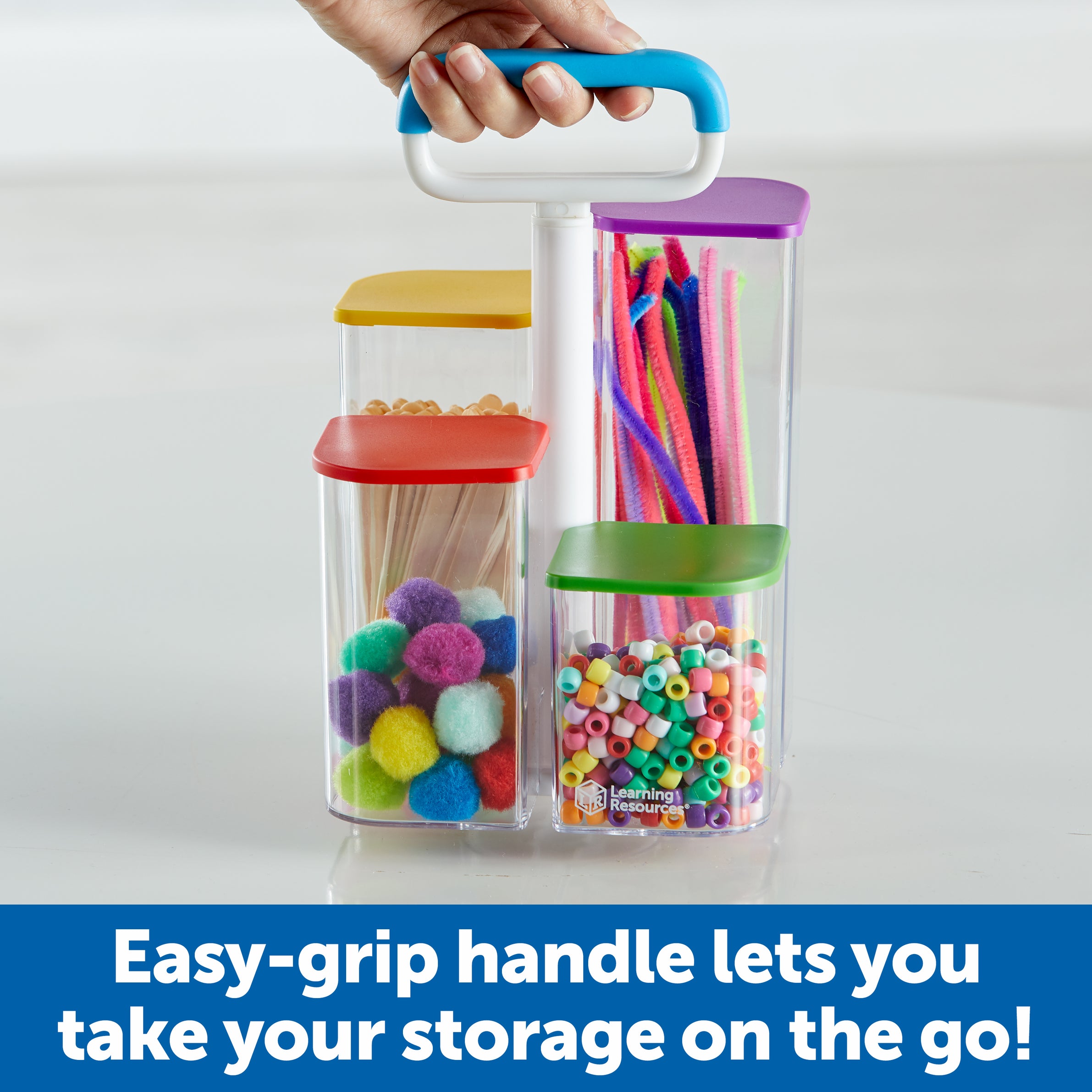 Learning Resources Create-a-Space See-Thru Storage Caddy, Portable Organiser with 4 Clear Bins and Colourful Lids, Ideal for Art Supplies, Classroom, or Kitchen Storage