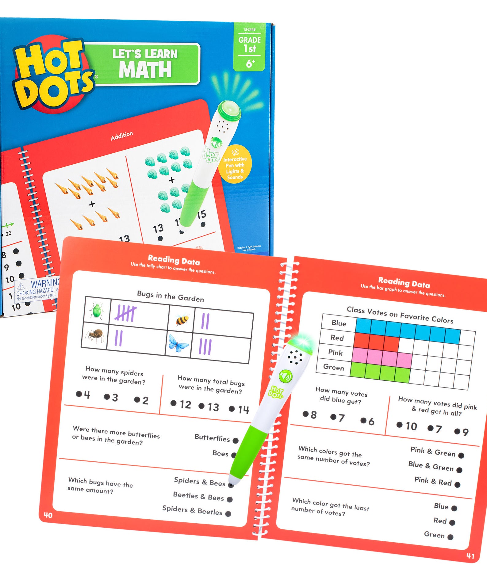 Learning Resources Hot Dots Let's Learn Math 1st Grade, Interactive Workbook with 50 Activity Pages and Talking Pen, Ages 6 Plus