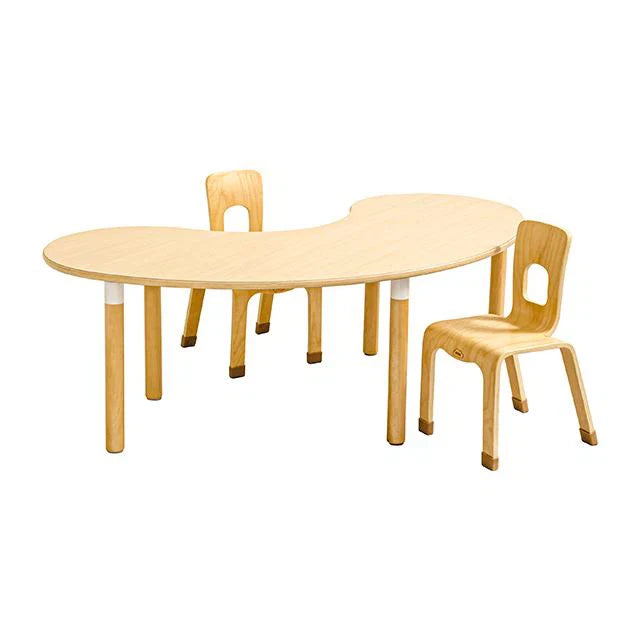 JOOYES Bean Classroom Table, Solid Wood Preschool and Kindergarten Table with Rounded Corners for Kids, Sturdy and Safe, 154 x 83 cm, Original Wood Color, Classroom Resrouces