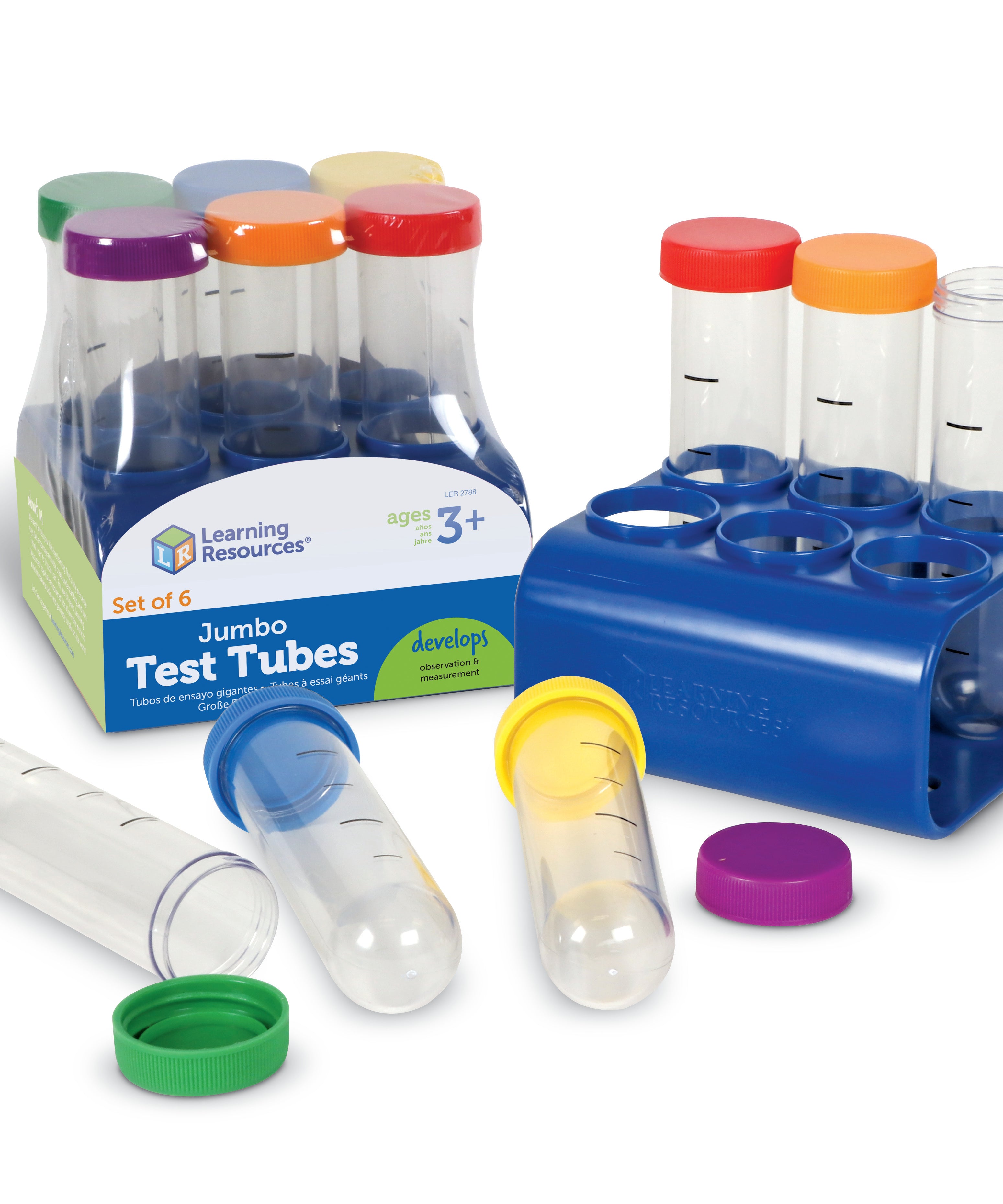 Learning Resources Primary Science Jumbo Test Tubes with Stand, Ideal for Early Science Experiments, Set of 6 with Calibration Marks, Ages 3+